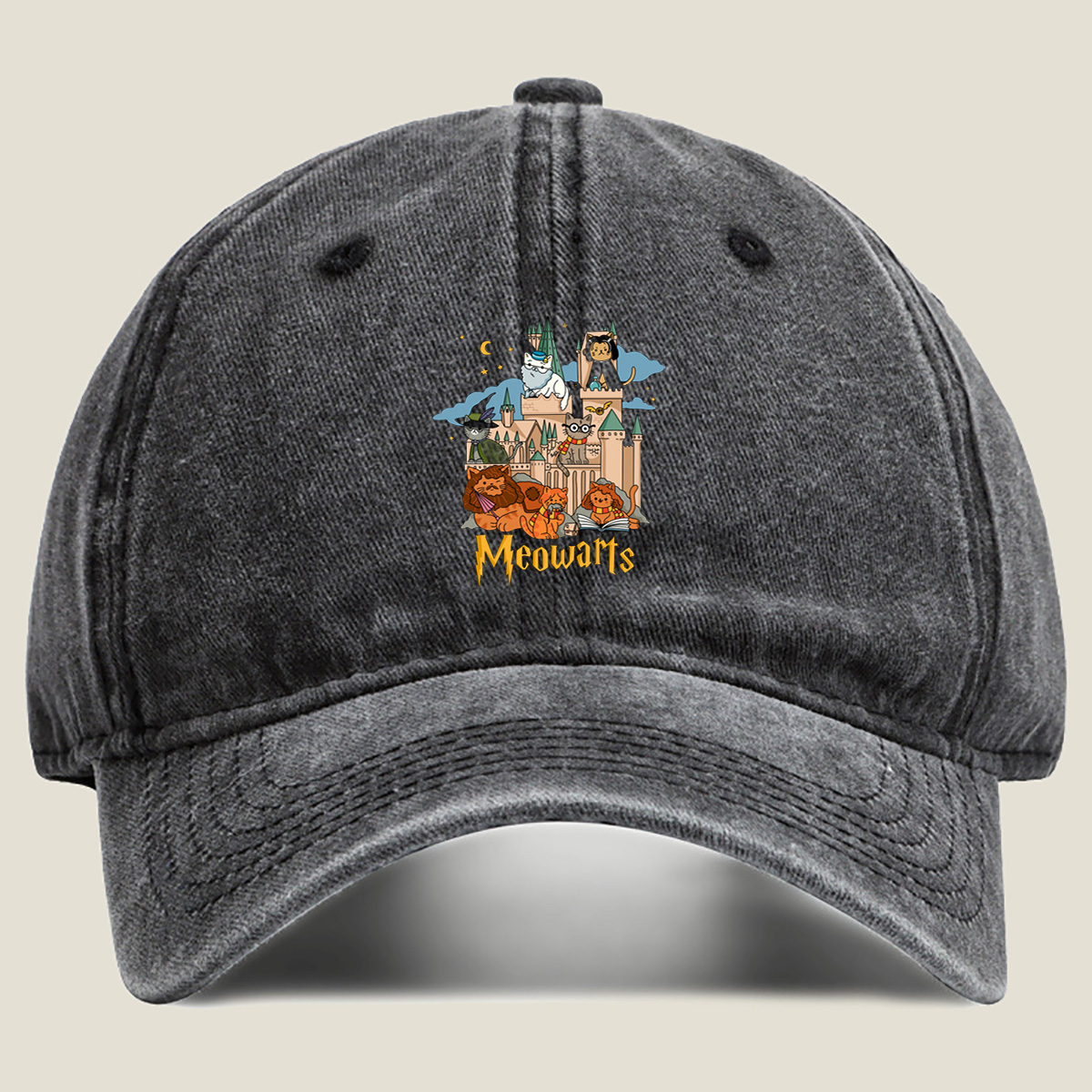 Meowarts: Cats in a Magical Castle - Washed Denim - Baseball Cap