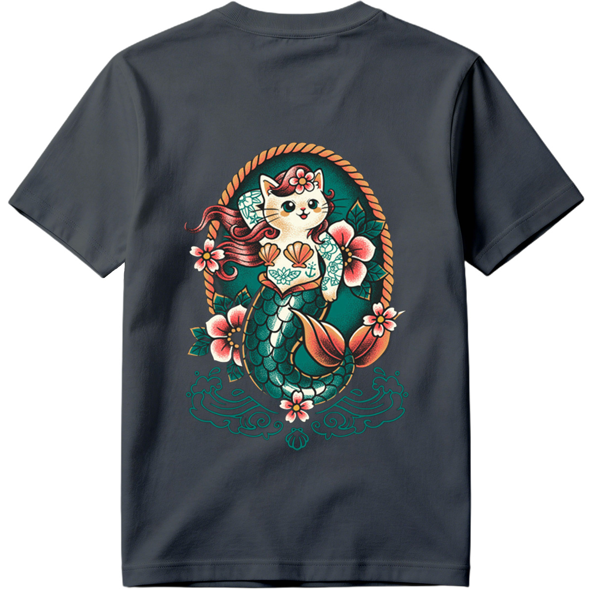 Mermaid Cat with Floral Design - Tee