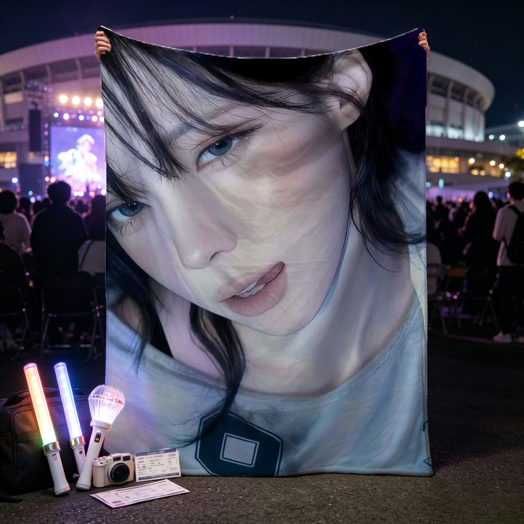 Kim Ji-min in a Close-Up Portrait Wearing a Gray T-Shirt with Number 9 - Blankets