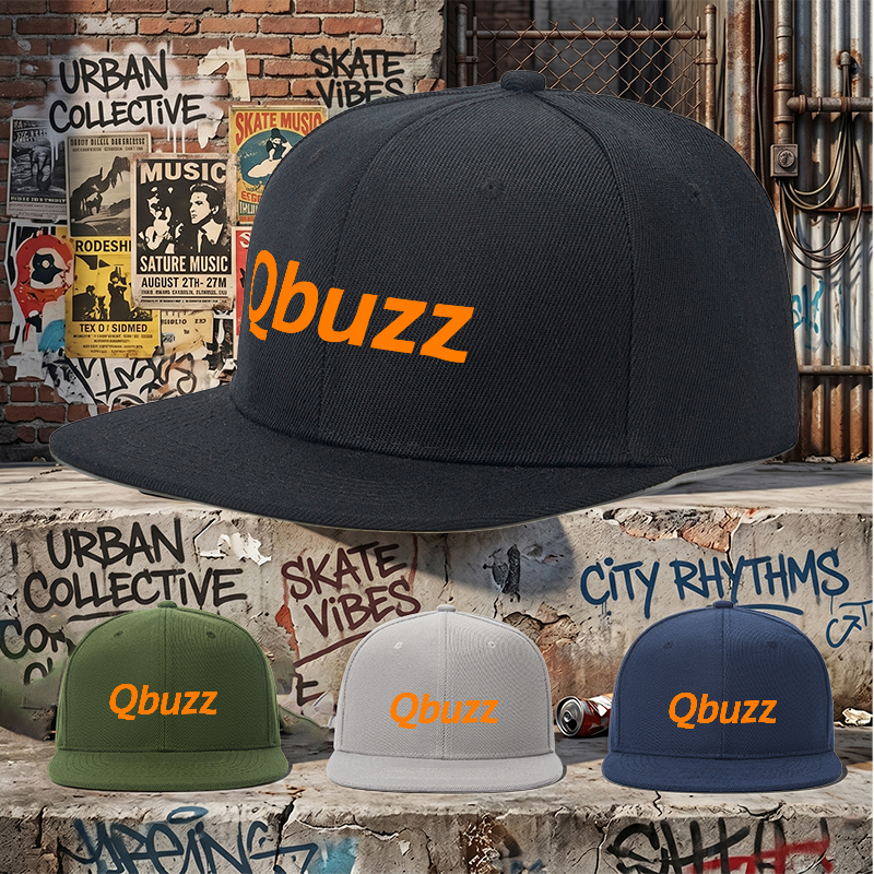 Flat Brim Baseball Cap Qbuzz Logo Print Streetwear Underground Skate Style for Basketball Court Skate Park Urban Lifestyle Skaters Rappers Streetwear Enthusiasts