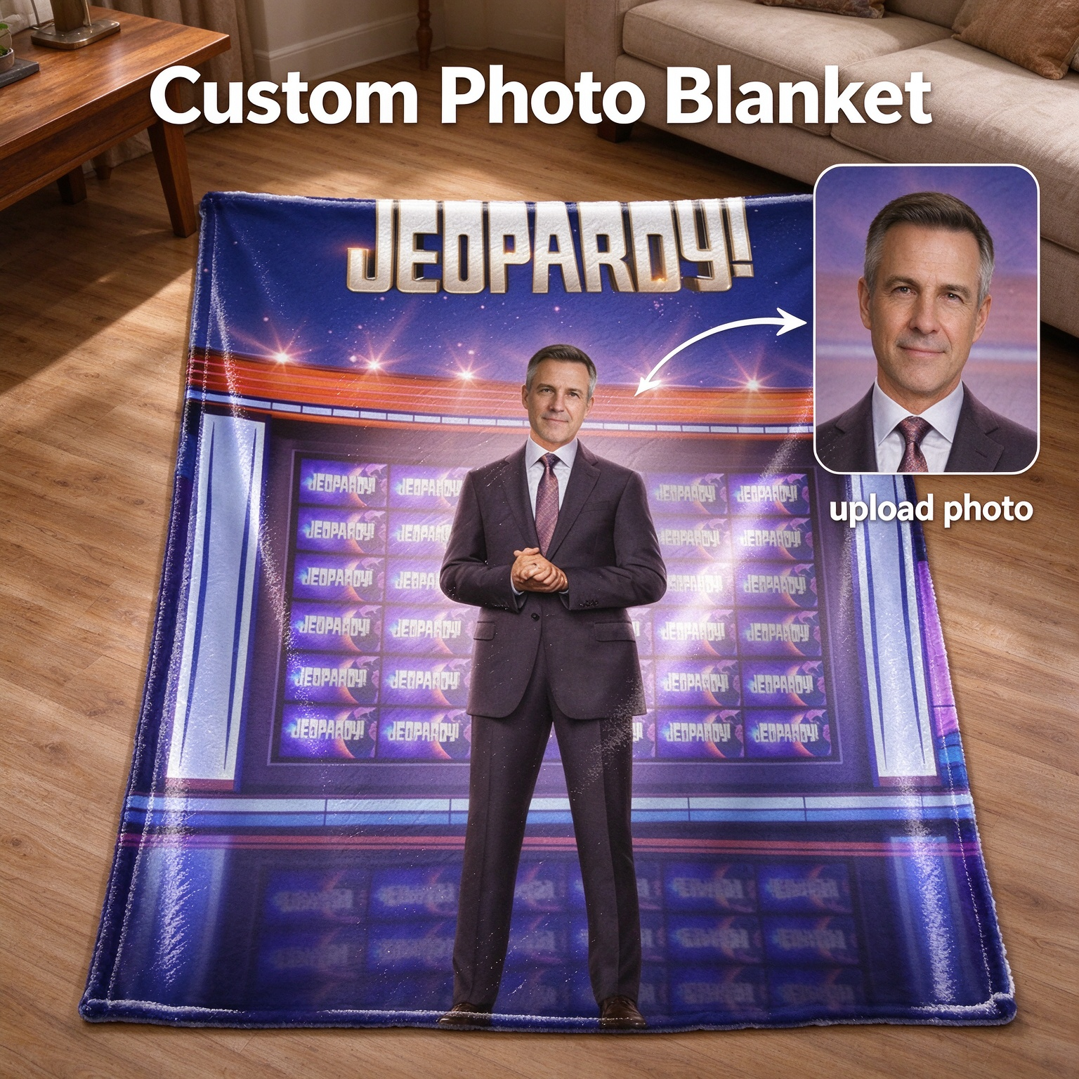 Custom Face Photo Flannel Blanket, Personalized Game Show Fleece Throw, Ultra Soft Cozy Keepsake Gift for Bed and Couch
