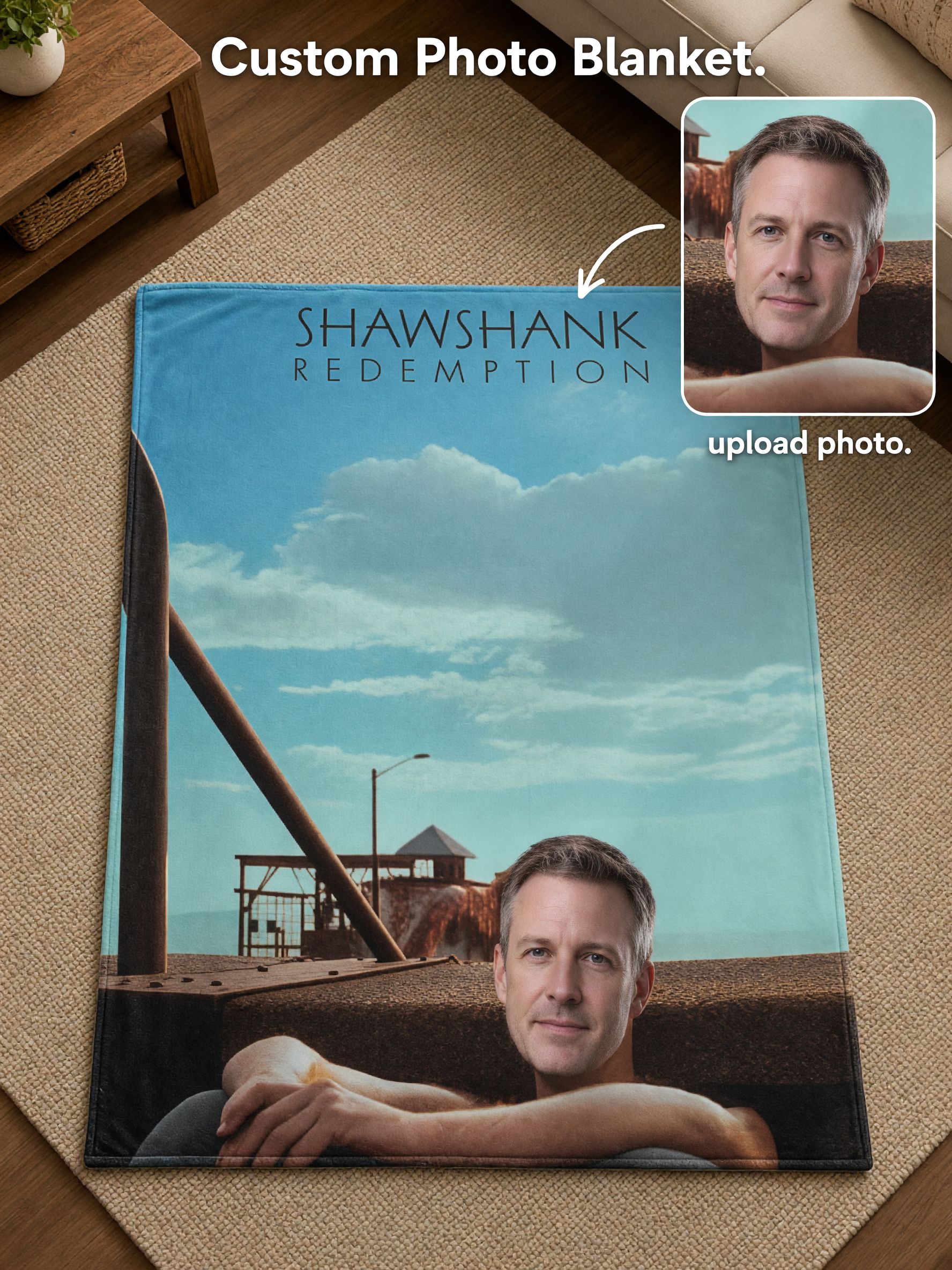 Custom Face Photo Blanket Movie Poster Style Flannel Throw Anti-Pilling Cozy Fleece Bed Sofa Ideal Personalized Gift
