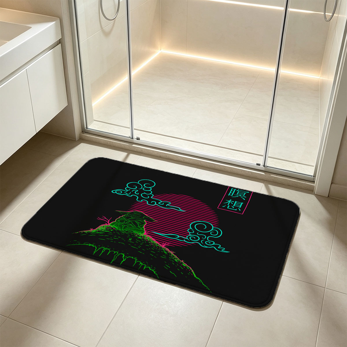 Meditation Mountain with Neon Clouds and Sun - Flannel floor mat