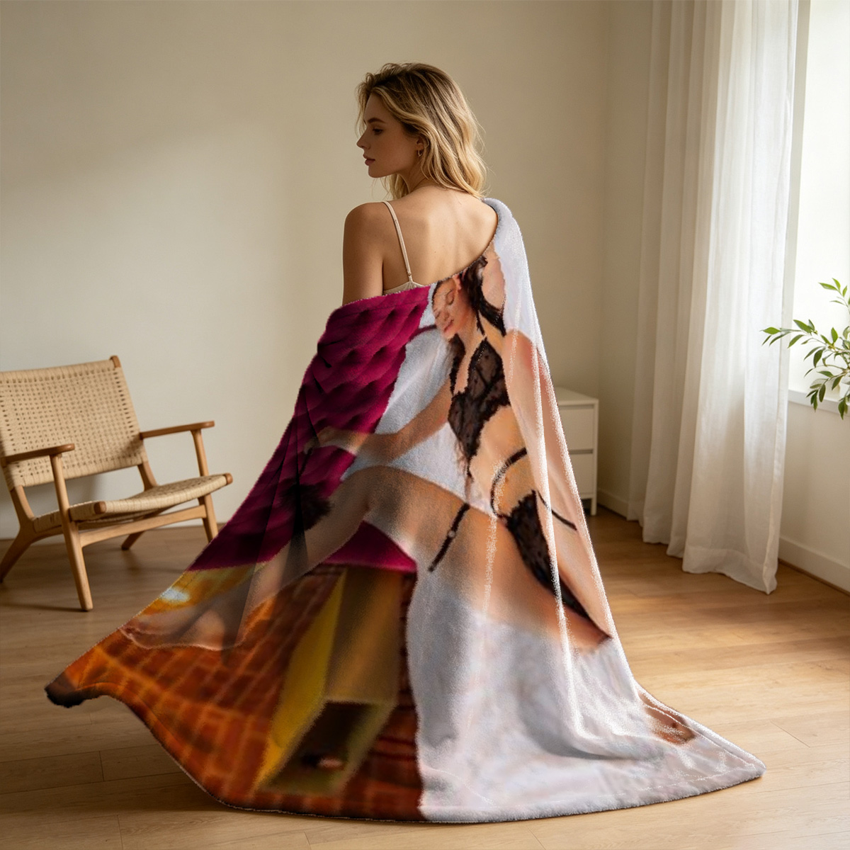 Emily Ratajkowski in sheer lingerie posing seductively - Blanket