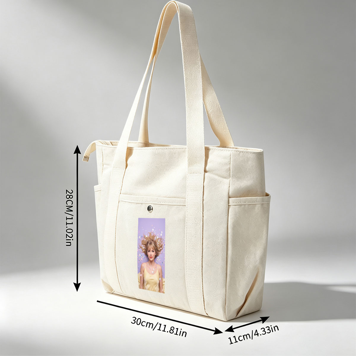Taylor Swift Lying on Purple Background with Confetti and Stars Around Her Hair - Multi-pocket bags
