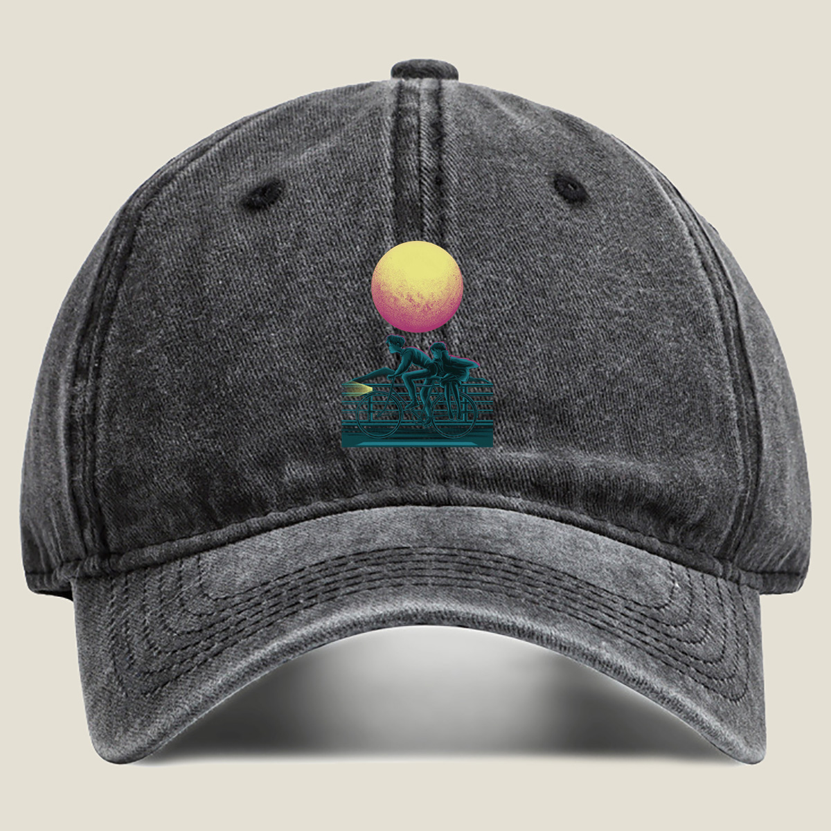 Two Riders Under the Neon Moon - Washed Denim - Baseball Cap