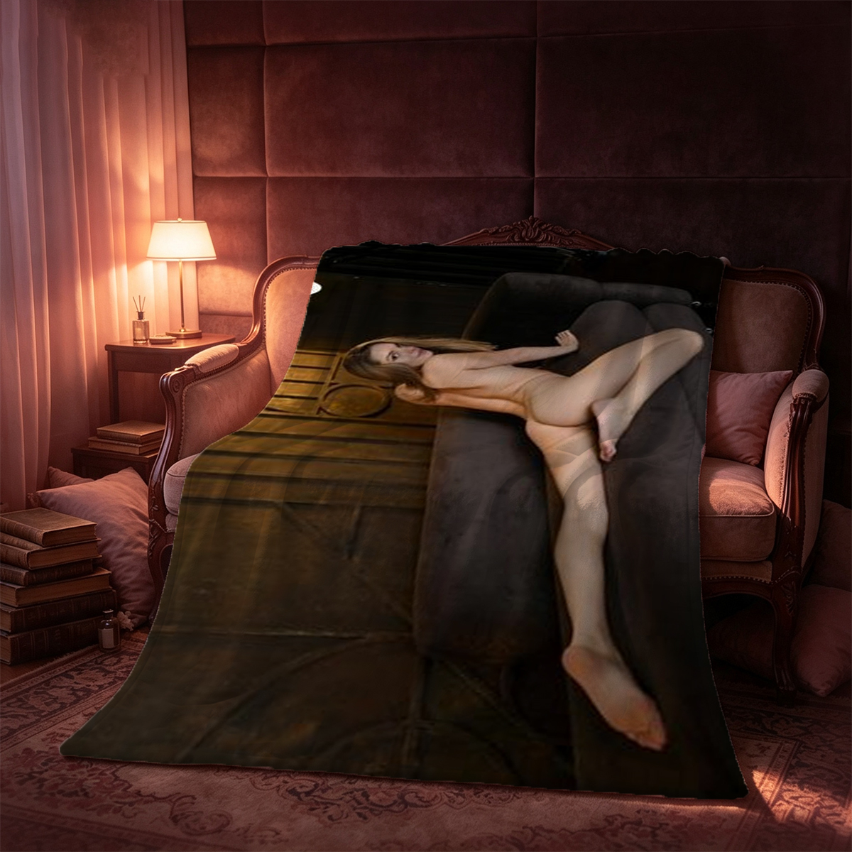 Seven Women in Black Lingerie Embracing Seductively - Blanket