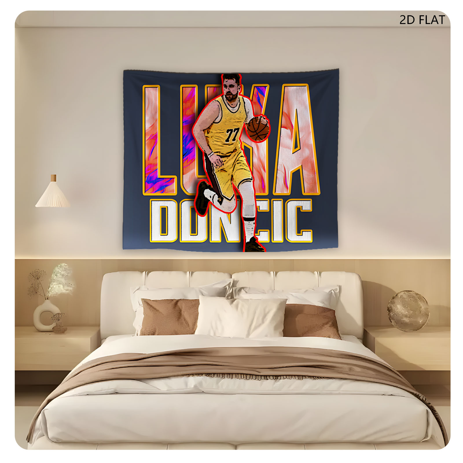 Luka Doncic in Action: NBA Star with Ball, Wearing Jersey #77 - Tapestry