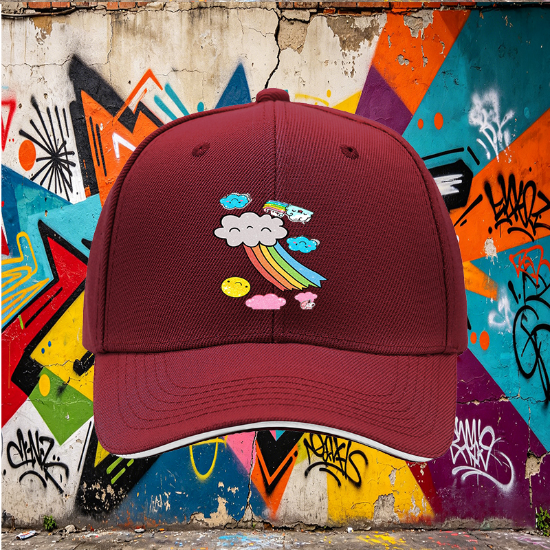 Unisex Classic Sandwich Hat with Rainbow Clouds and Sparkle Design | Perfect for Outdoor Activities, Beach, Travel, and Daily Wear | Ideal for Adults and Teens Seeking Fun, Lightweight, Fashionable Sun Protection Cap