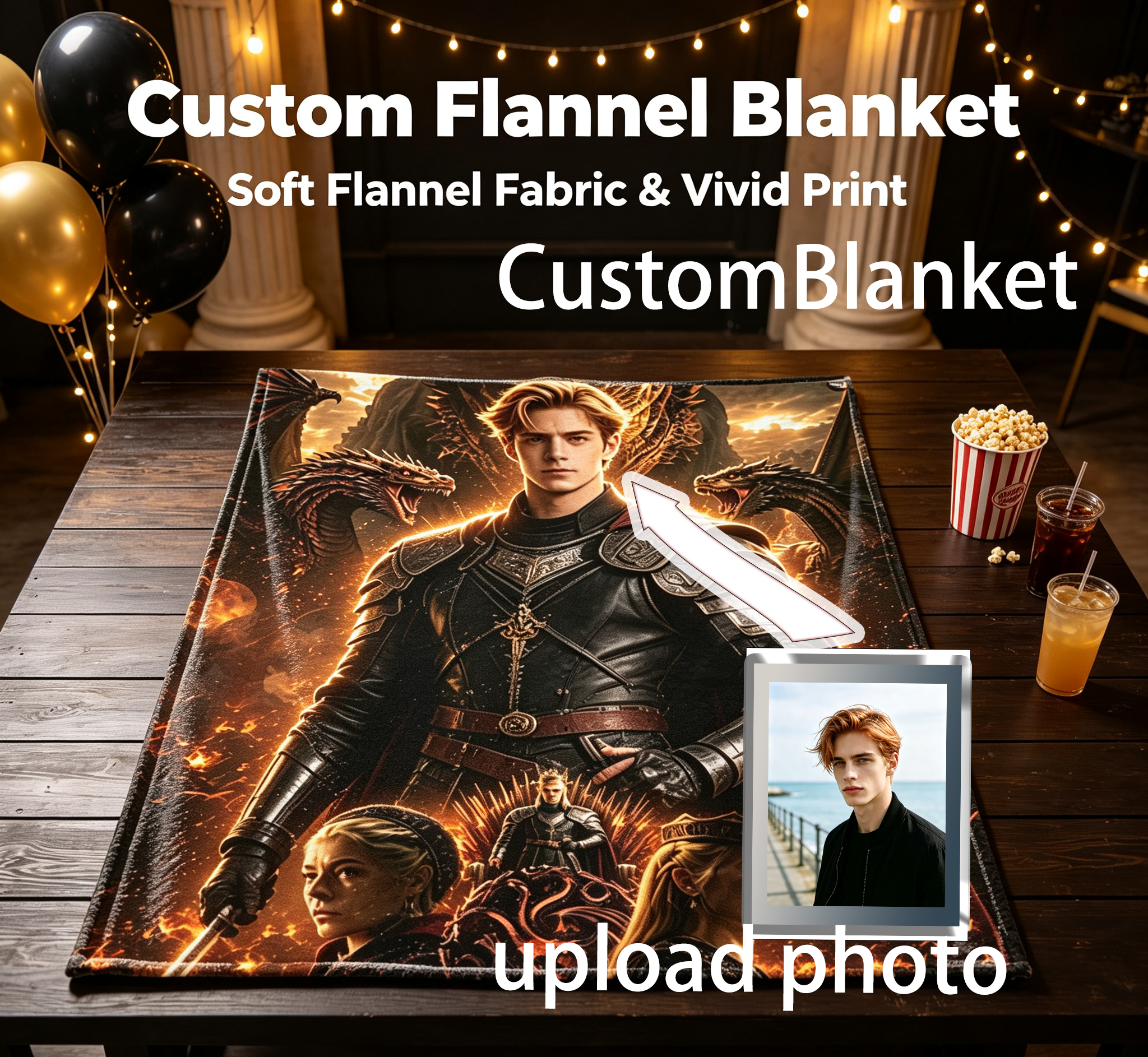 Custom Face Blanket House of the Dragon Flannel Blanket for Fans of Fantasy Series Perfect Gift for TV Show Enthusiasts and Dragon Lovers