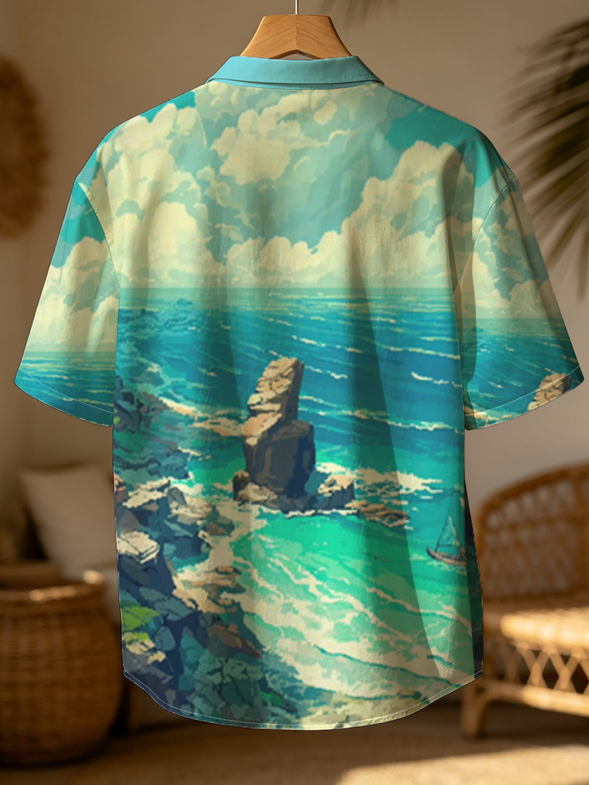 Coastal Landscape with Rocky Shore and Sailboat -  Shirt