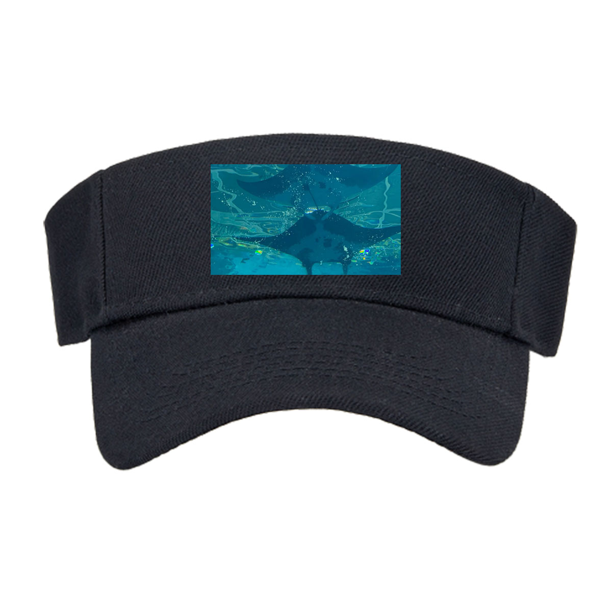 Graceful manta rays glide through clear blue waters, their silhouettes dancing beneath the surface. -  Visor cap