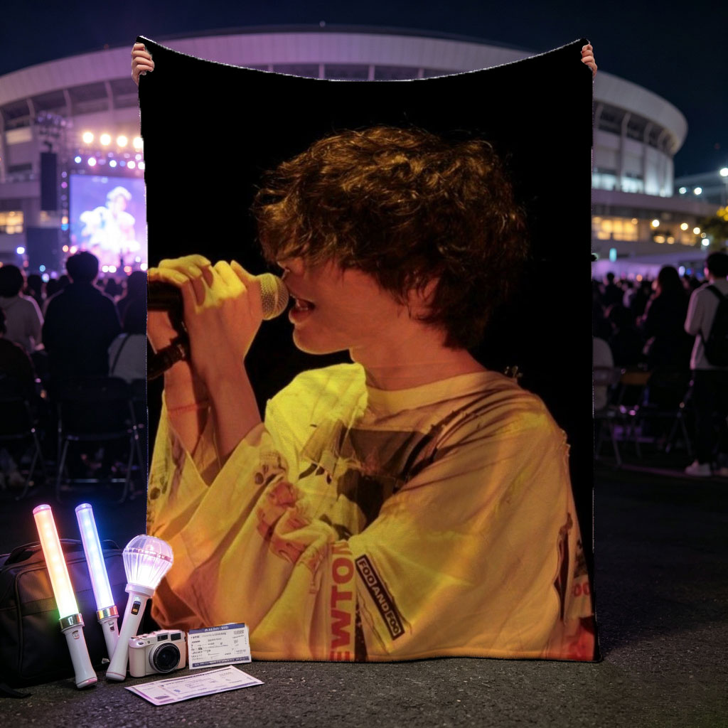 Harry Styles Singing on Stage in a Yellow Outfit with Microphone - Blankets