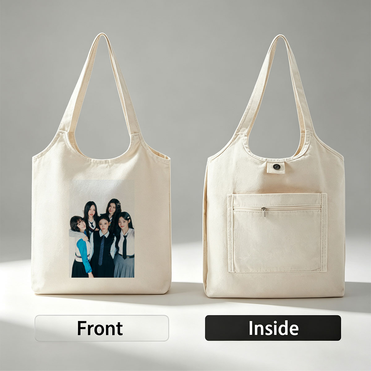 NewJeans School Uniform Concept Photo with Five Members in Coordinated Outfits - Canvas shoulder bags/