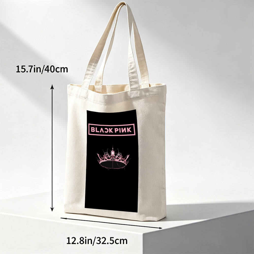 BLACKPINK Crown Logo on Black Background - Canvas tote bags