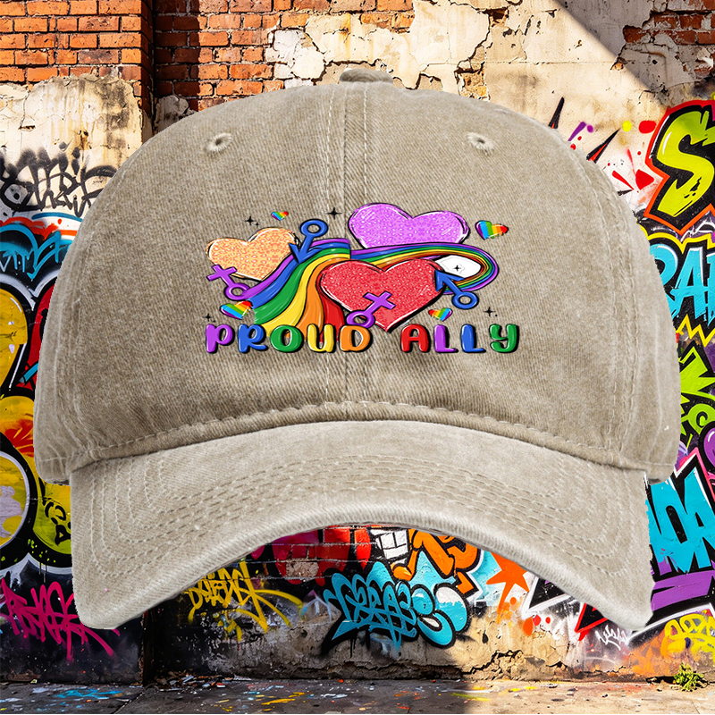 Unisex Classic Washed Cap with Rainbow Hearts and 