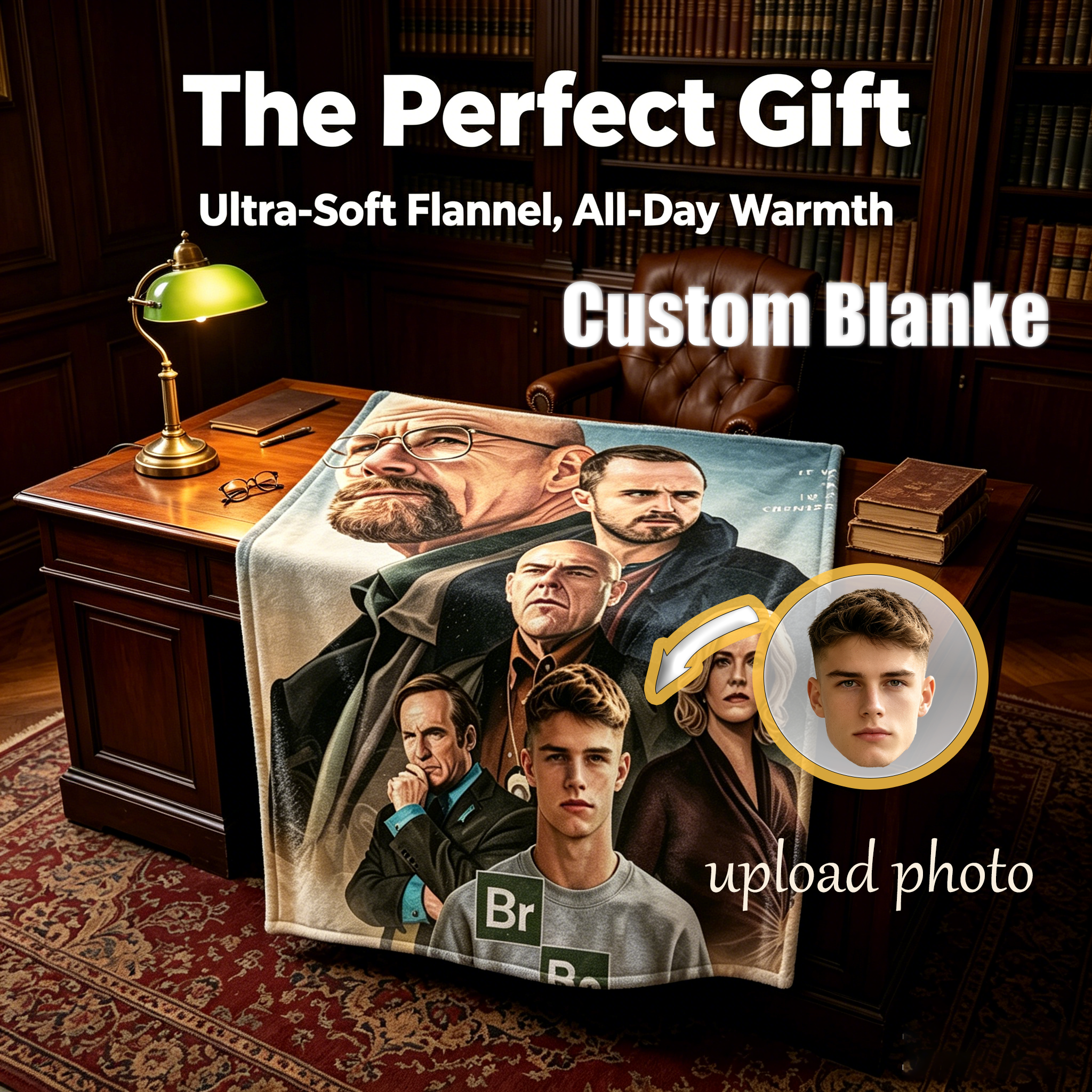 Custom Face Blanket Breaking Bad TV Show Characters Flannel Blanket for Couch, Bed, or Travel – Perfect Gift or Giveaway for Fans