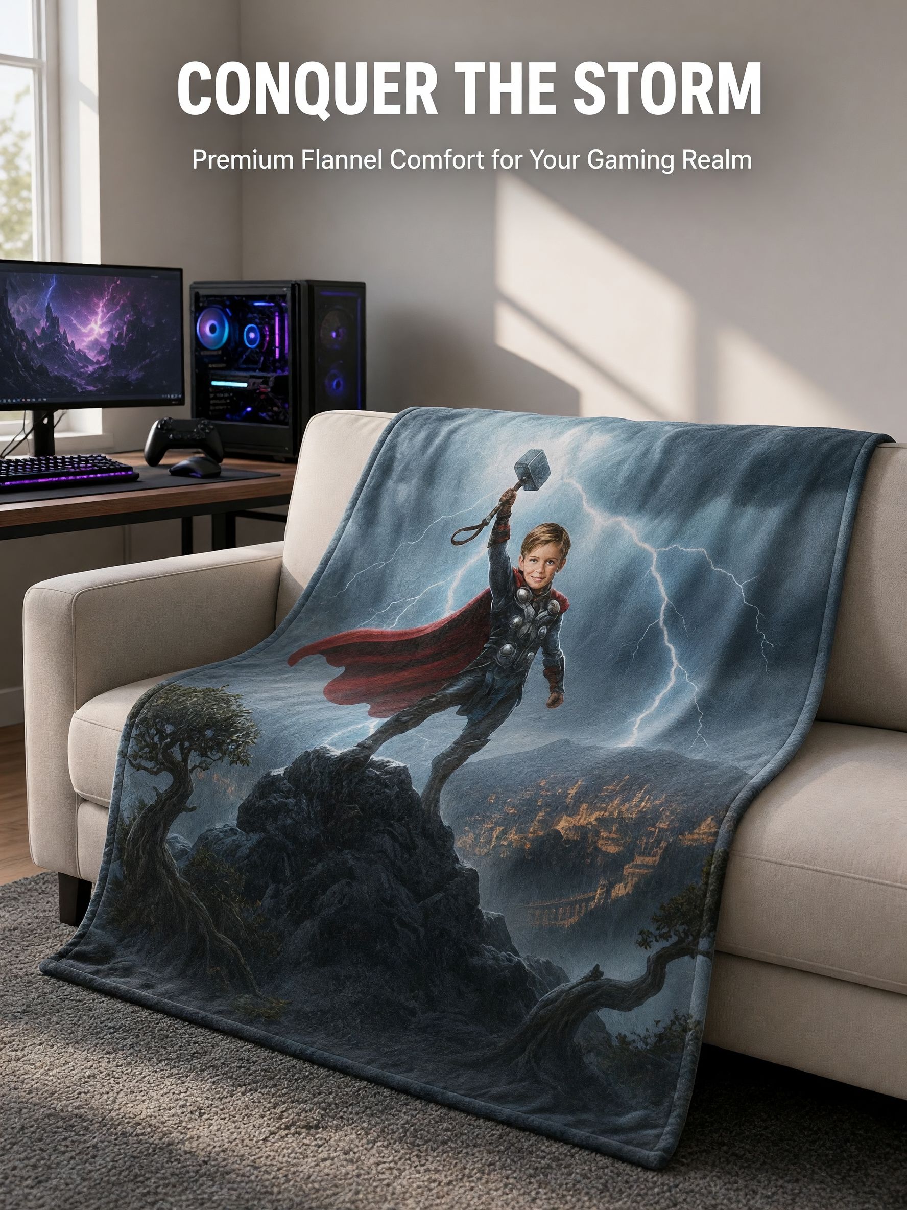 Custom Photo Superhero Blanket Soft Flannel Fleece Throw Cozy Personalized Face Birthday Gift for Kids