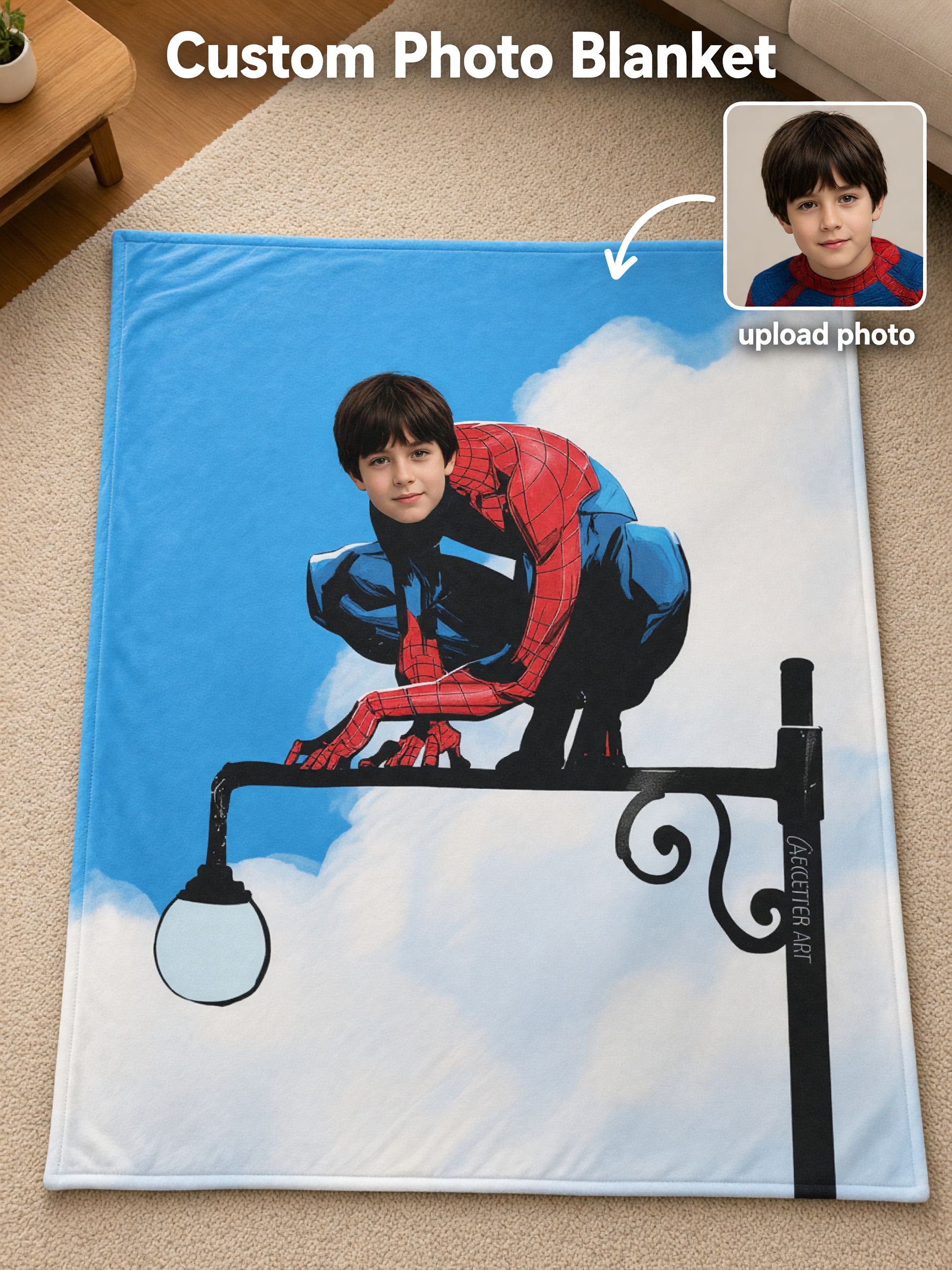 Personalized Custom Face Photo Superhero Flannel Throw Blanket, Soft Anti-Pilling Fleece Bed Blanket for Kids Gift
