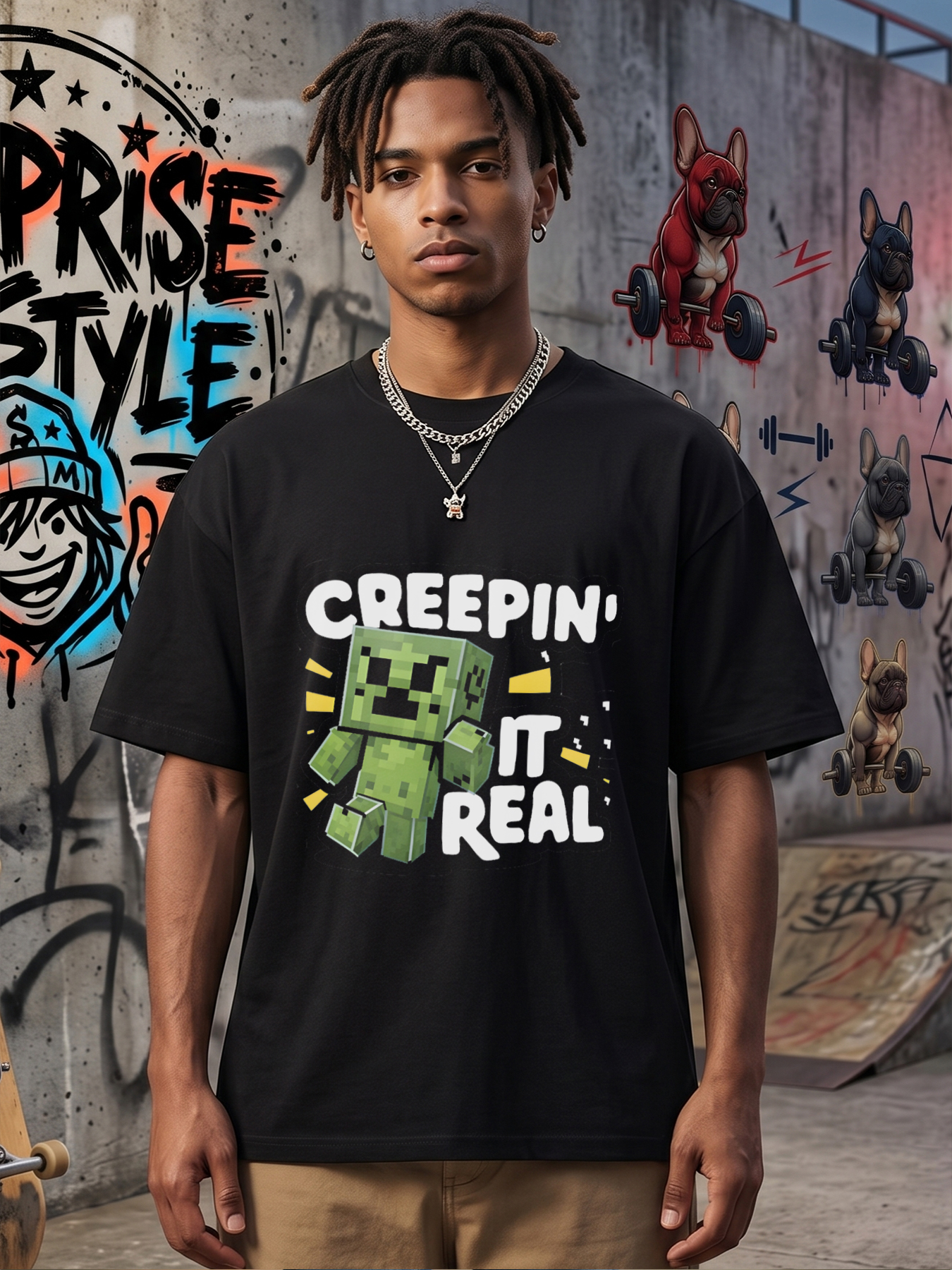 Men's Creeper Print T-Shirt Creepin' It Real Pixel Art Design Casual Round Neck Summer Lightweight Breathable Short Sleeve Tee for Gaming Fans and Pop Culture Enthusiasts