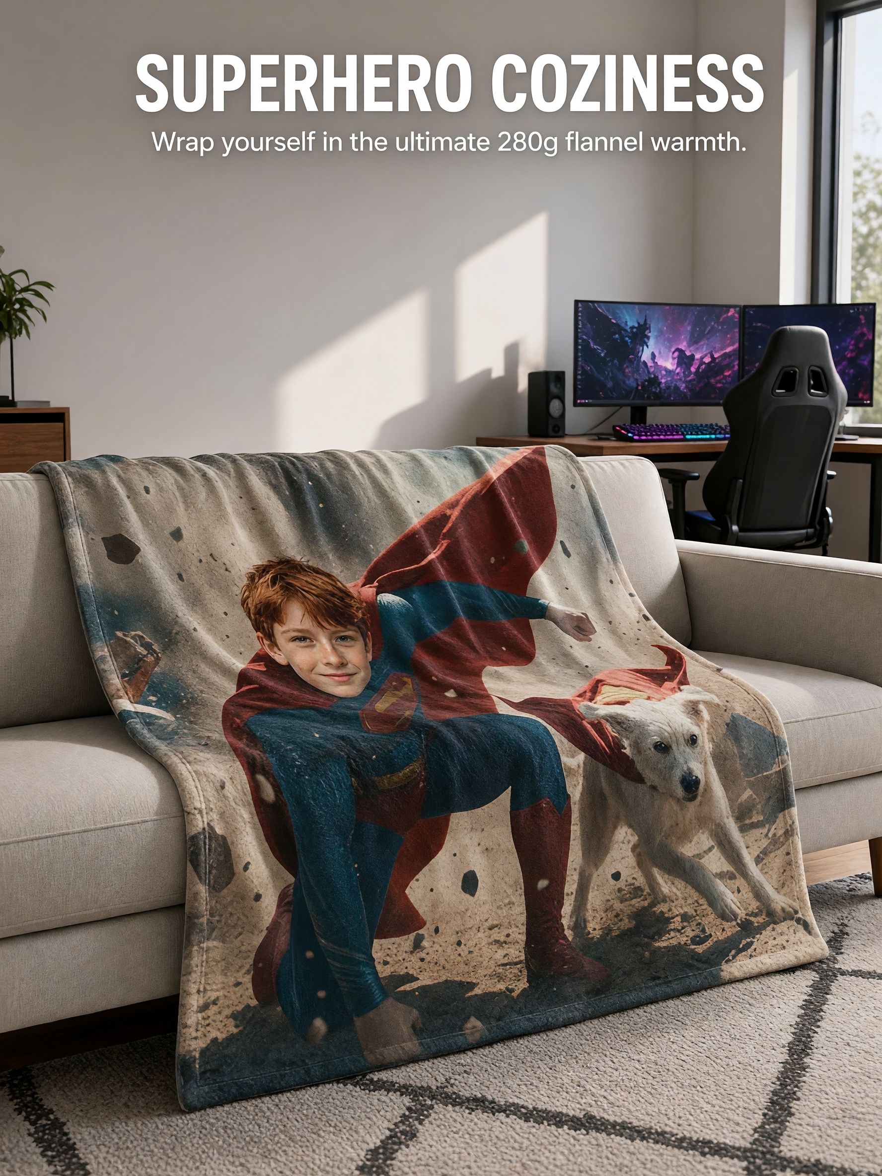 Custom Face Superhero Photo Blanket Soft Flannel Fleece Throw Ideal Personalized Gift for Kids