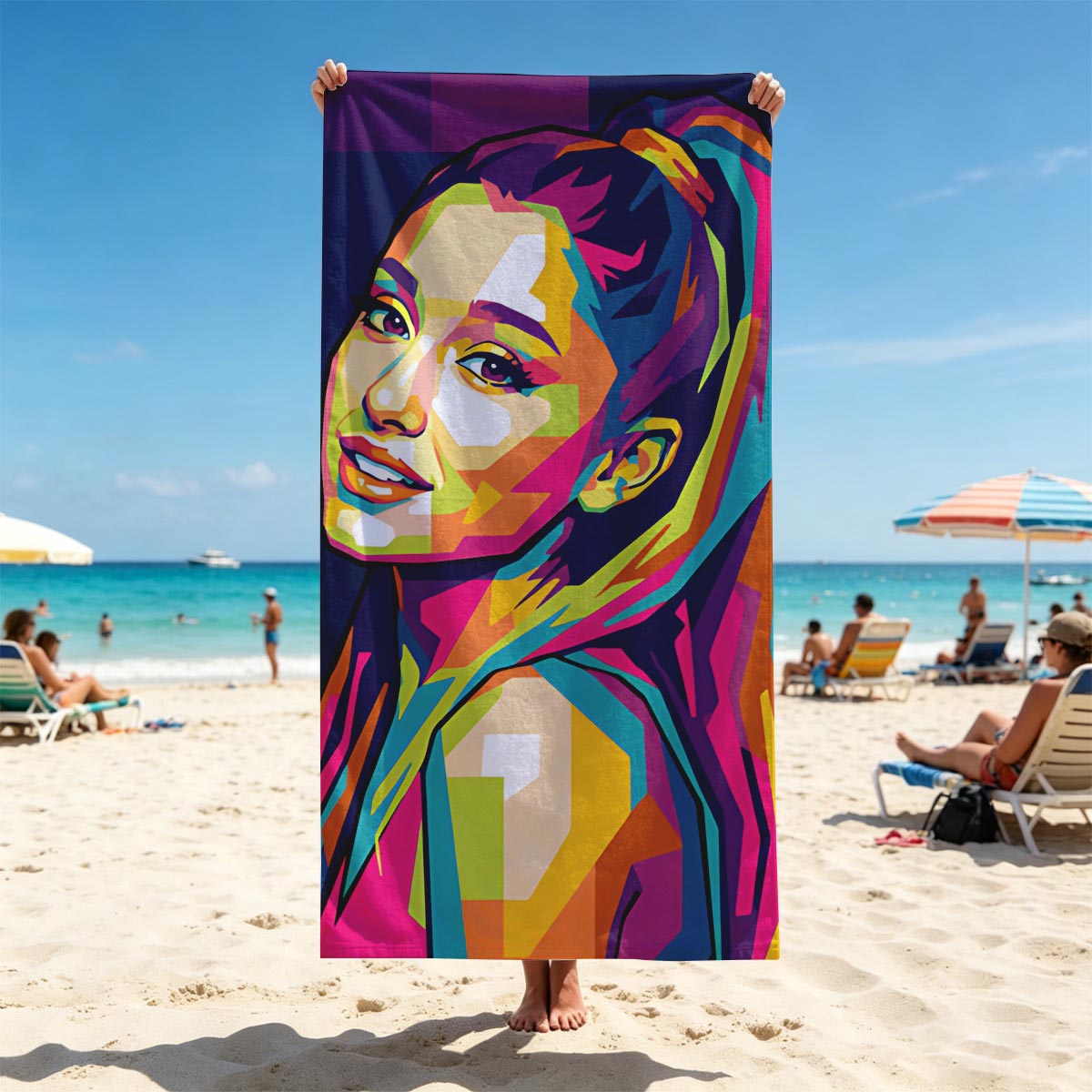 Ariana Grande Pop Art Portrait - Beach towels