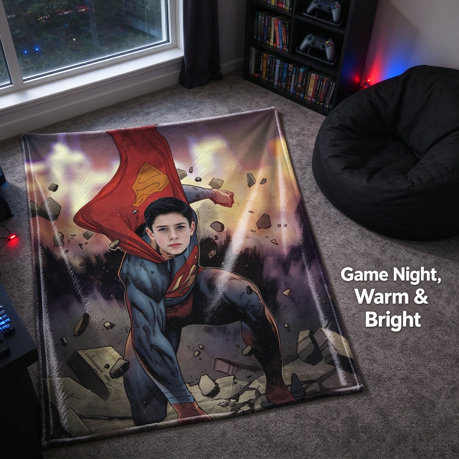Custom Face Superhero Flannel Blanket, Personalized Photo Comic Hero Throw, Cozy Plush Gift for Bed Sofa