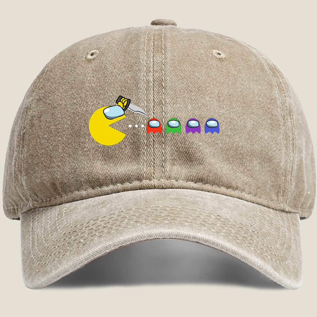 Pac-Man Meets Among Us Characters - Washed Denim - Baseball Cap