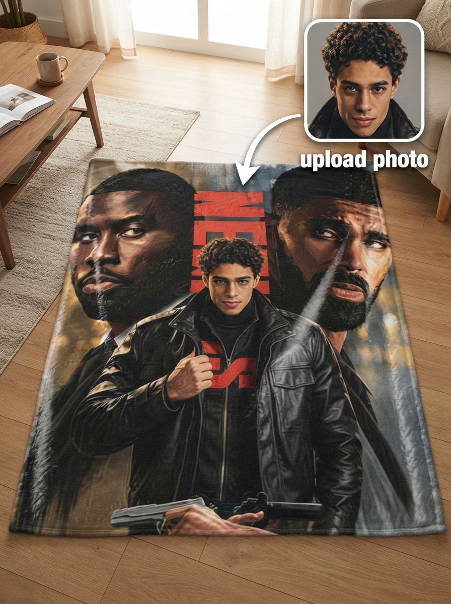 Custom Photo Face Blanket Personalized Flannel Throw Blanket with Cinematic Portrait Graphic Anti-Pilling Cozy Bed