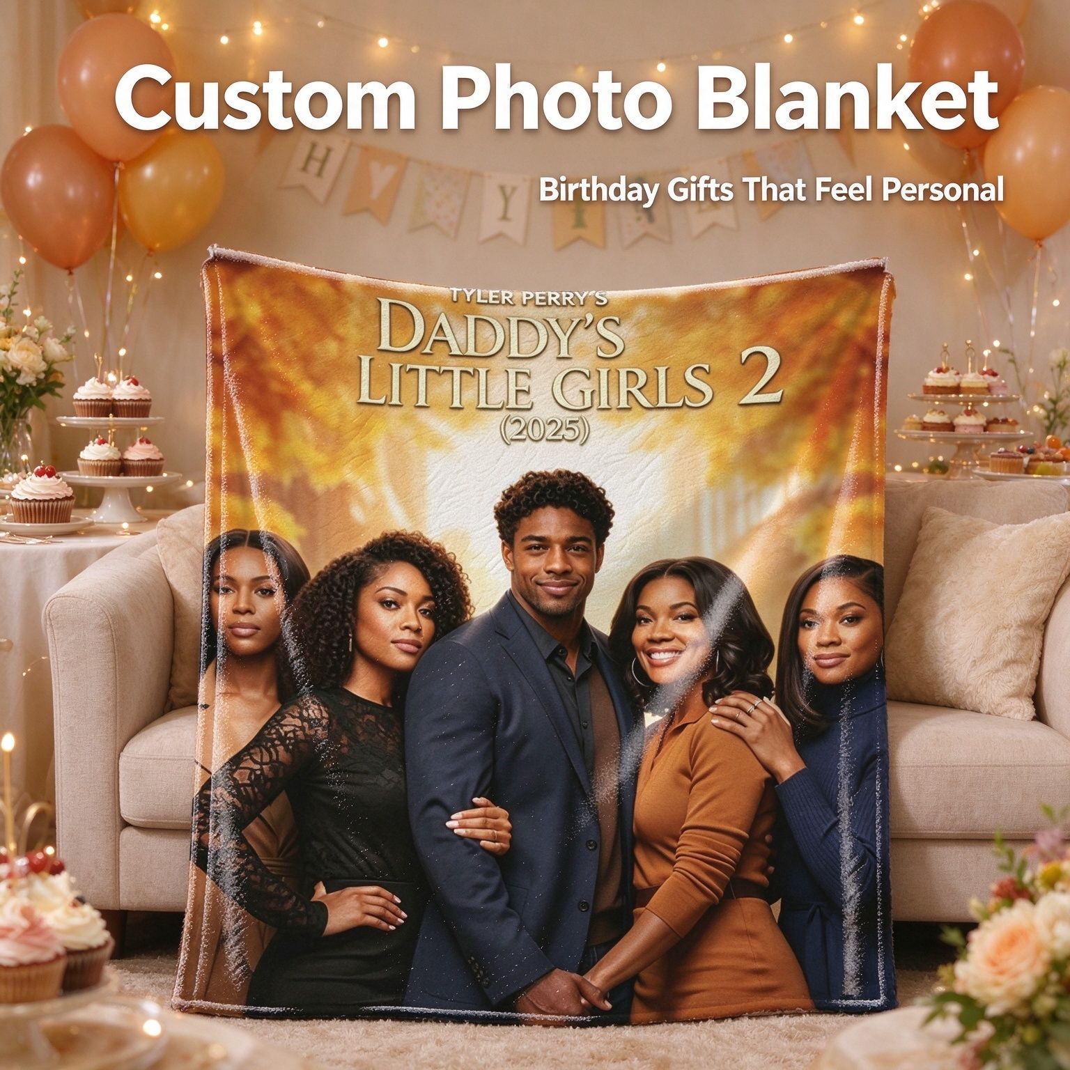 Custom Photo Flannel Blanket Personalized Family Portrait Throw Blanket Ultra Soft Anti-Pilling Cozy Fleece Bed Sofa