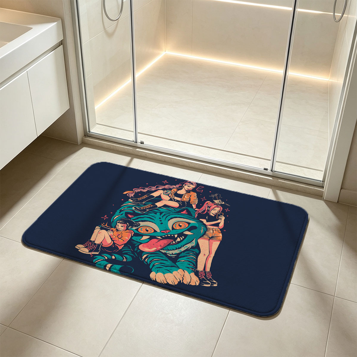 Three Girls and a Giant Cat: Urban Fantasy Adventure - Flannel floor mat