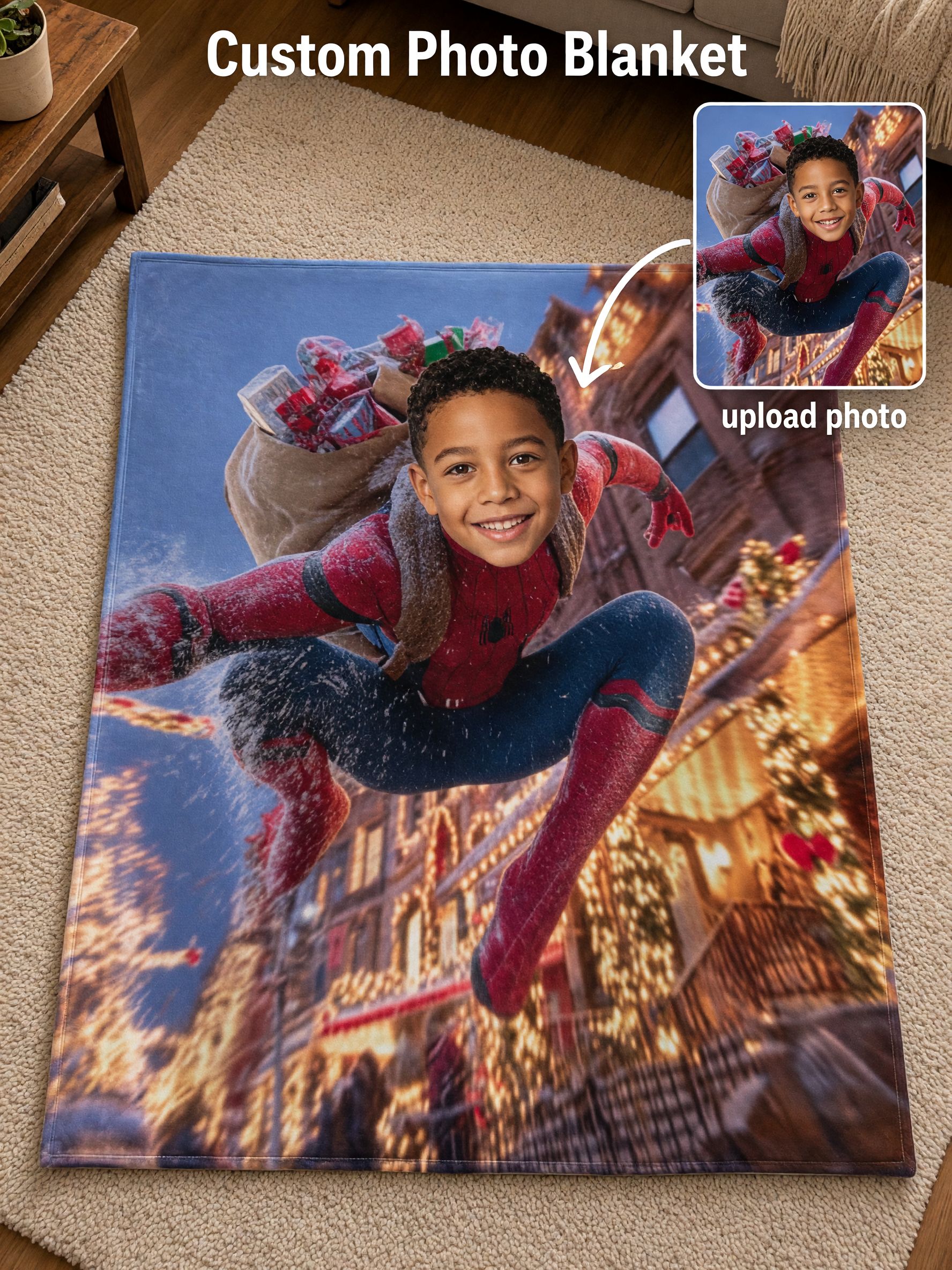 Custom Photo Face Blanket Personalized Superhero Flannel Throw Lightweight Cozy Fleece Bed Sofa Blanket for Kids
