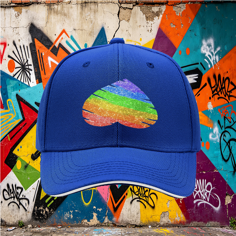 Unisex Classic Sandwich Hat with Rainbow Glitter Heart Print - Perfect for Pride Events, Outdoor Activities, and Casual Wear - Ideal for Adults Seeking Expressive Fashion Statement