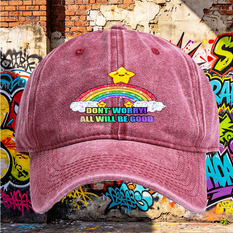 Unisex Classic Washed Cap with Rainbow Star Print 