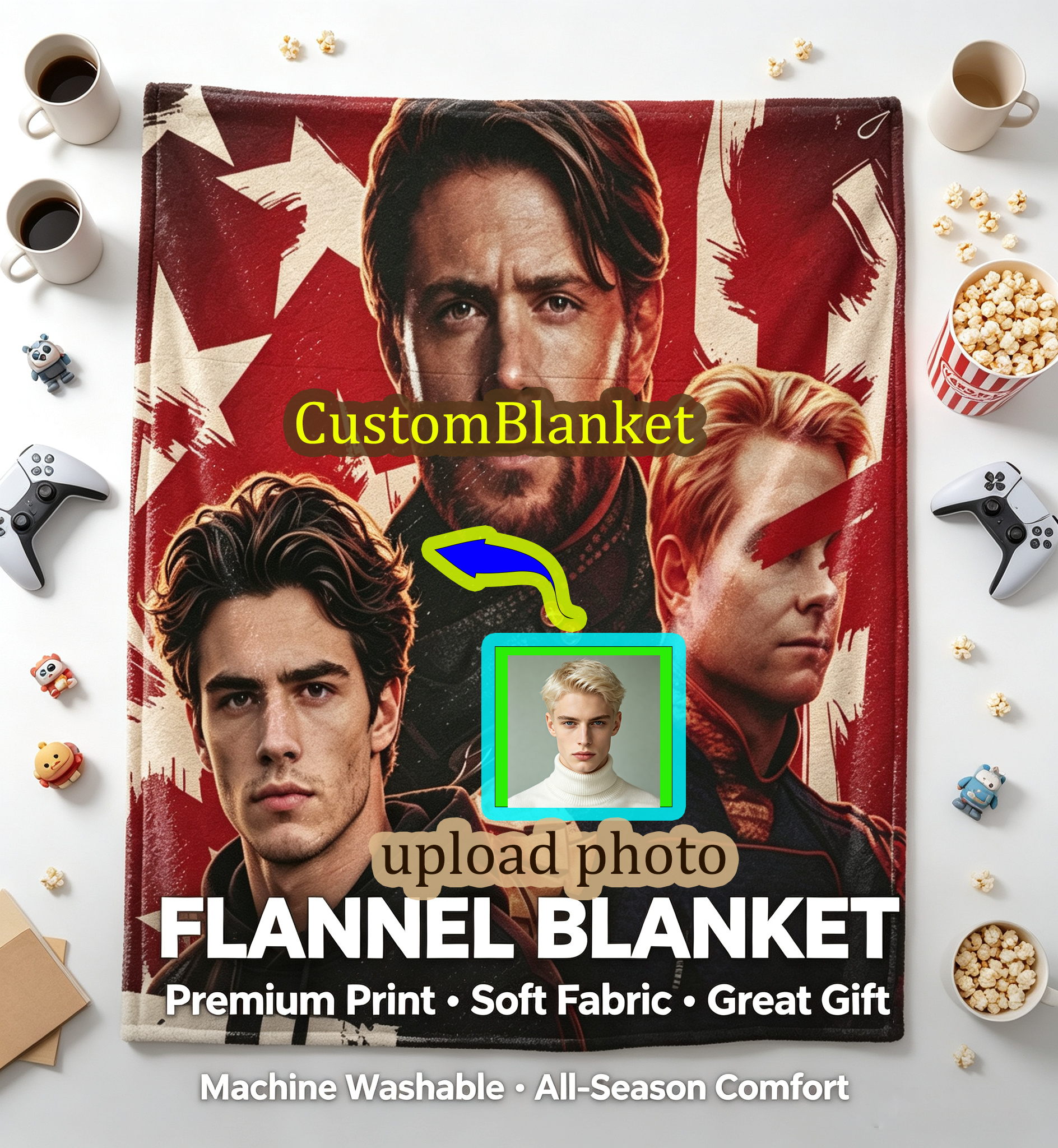 Custom Face Blanket The Boys Season 3 Flannel Blanket Featuring Homelander, Hughie, and Annie - Perfect for Fans of the Prime Video Series - Ideal Gift or Giveaway for Superhero TV Show Enthusiasts