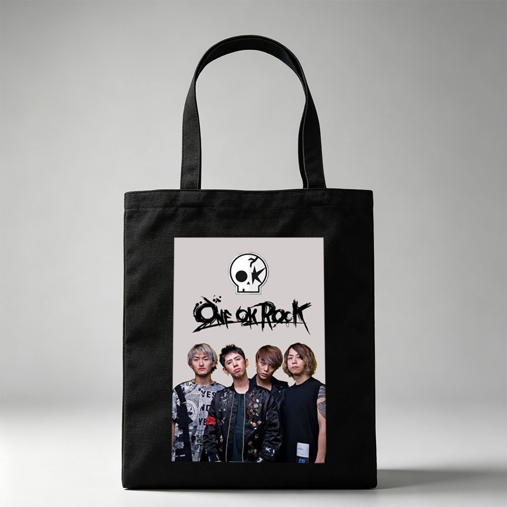 One Ok Rock Band Members Standing Together in Stylish Outfits with Logo Above - Canvas tote bags