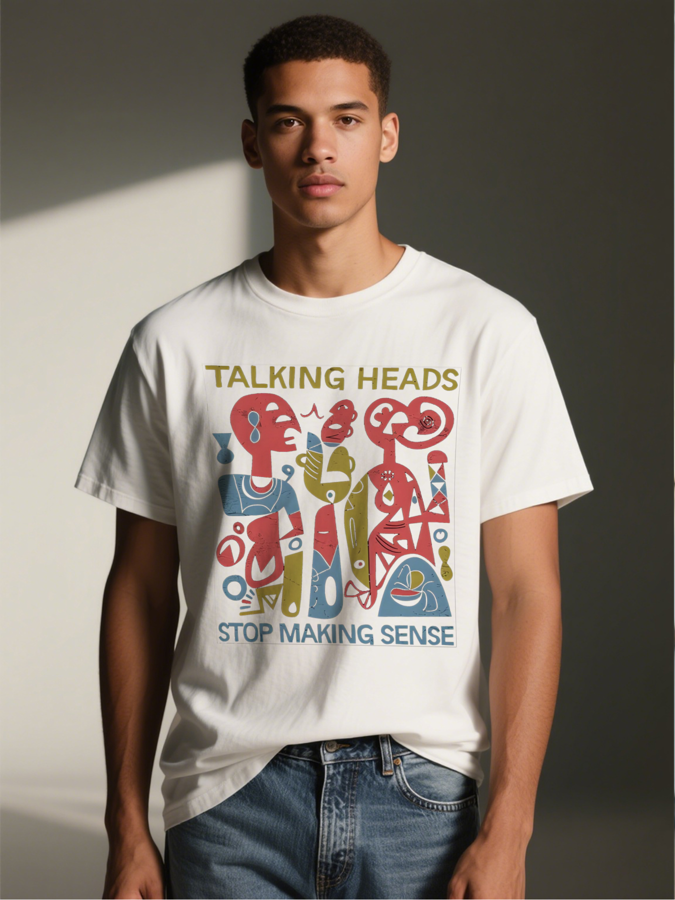 Men's Talking Heads Stop Making Sense Printed T-Shirt Abstract Art Design Casual Round Neck Lightweight Breathable Summer Short Sleeve Tee for Music Fans and Art Lovers