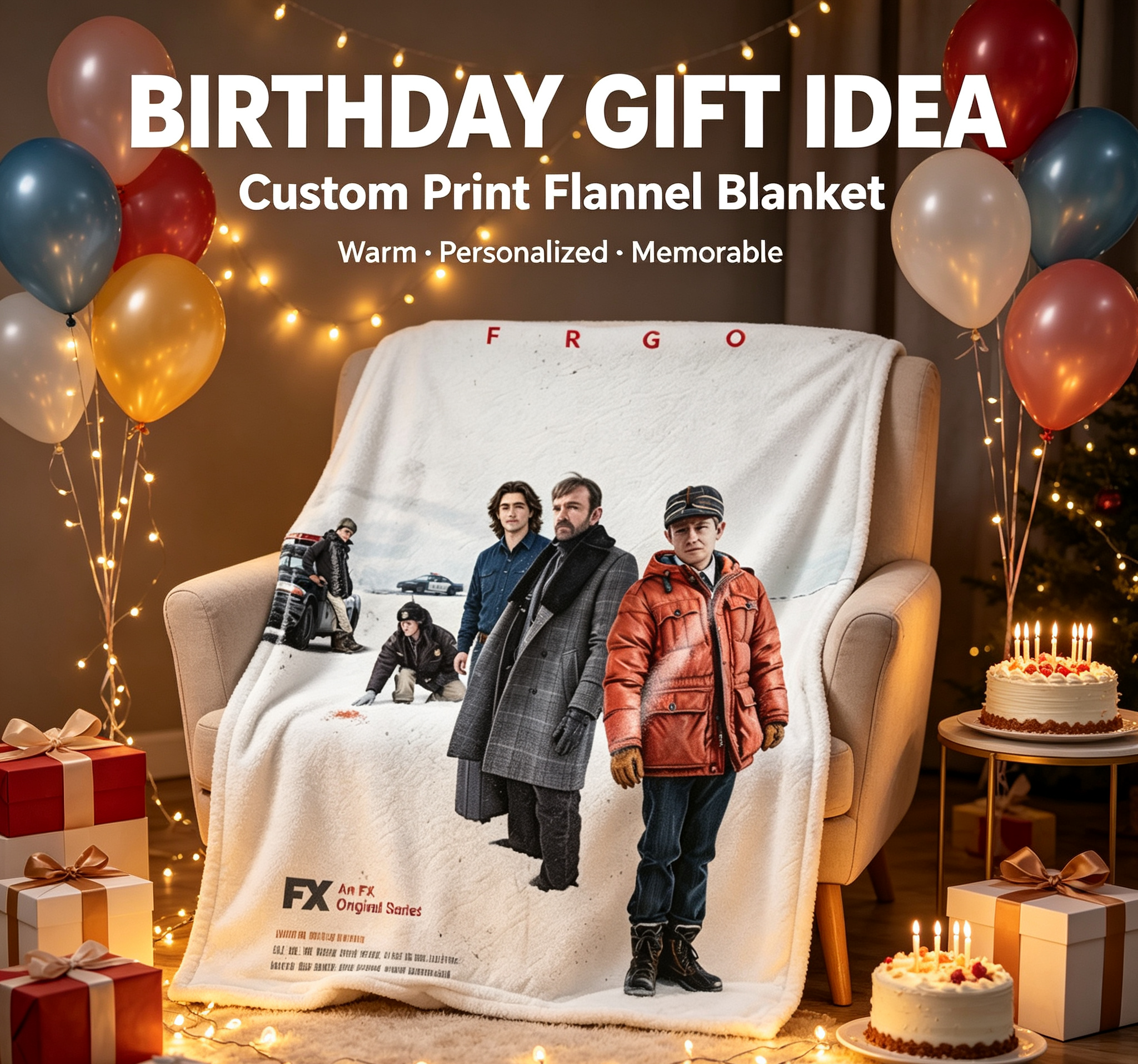 Custom Face Blanket Fargo TV Series Flannel Blanket Cozy Winter Gift for Fans and Collectors