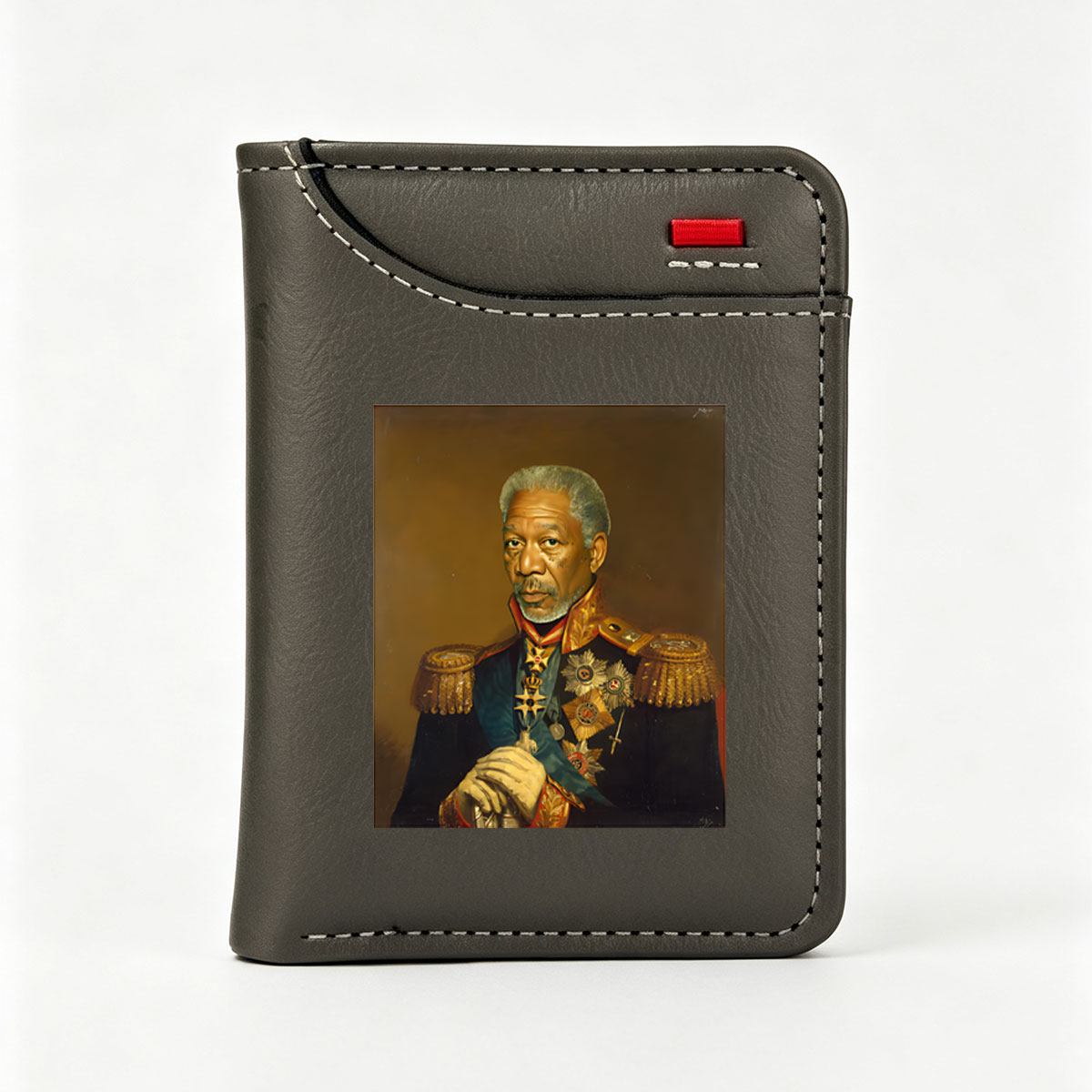 Morgan Freeman as a Distinguished Military Officer in Regal Uniform - Vertical Style Wallet