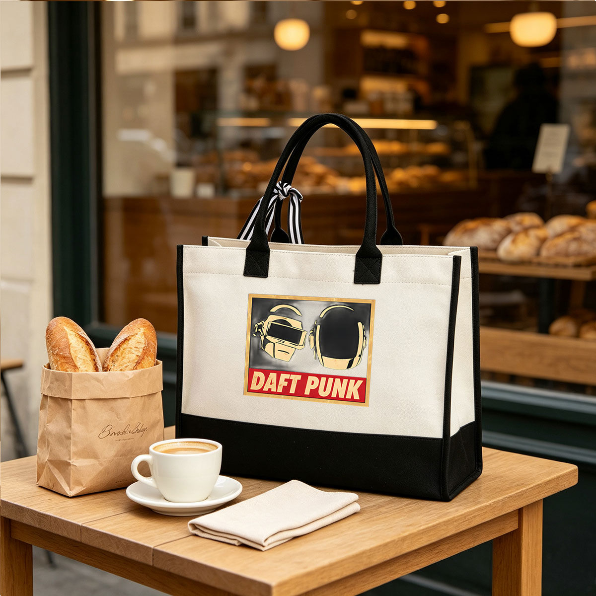Daft Punk - Iconic Robot Duo in Helmets - Canvas patchwork gift tote bag