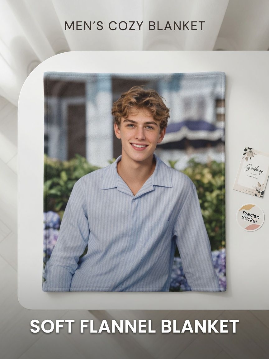 Custom Photo Flannel Fleece Blanket Personalized Face Portrait Throw Ultra Soft Cozy Keepsake Gift for Bed Couch