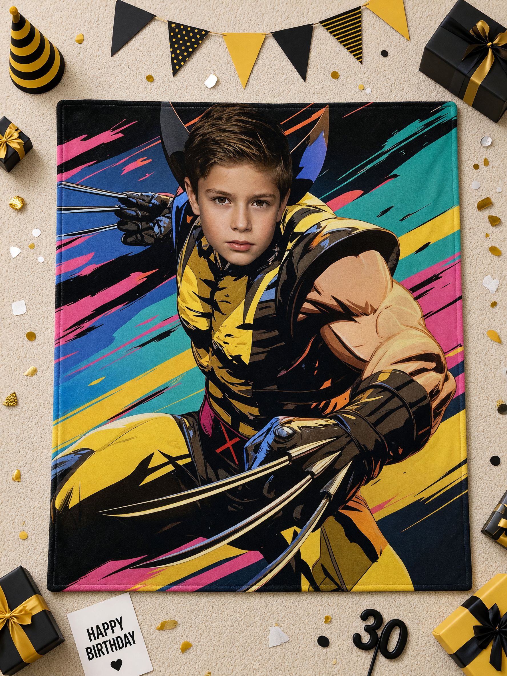Custom Face Superhero Flannel Blanket Ultra Soft Plush Comic Portrait Throw Ideal Personalized Birthday Gift for Boys