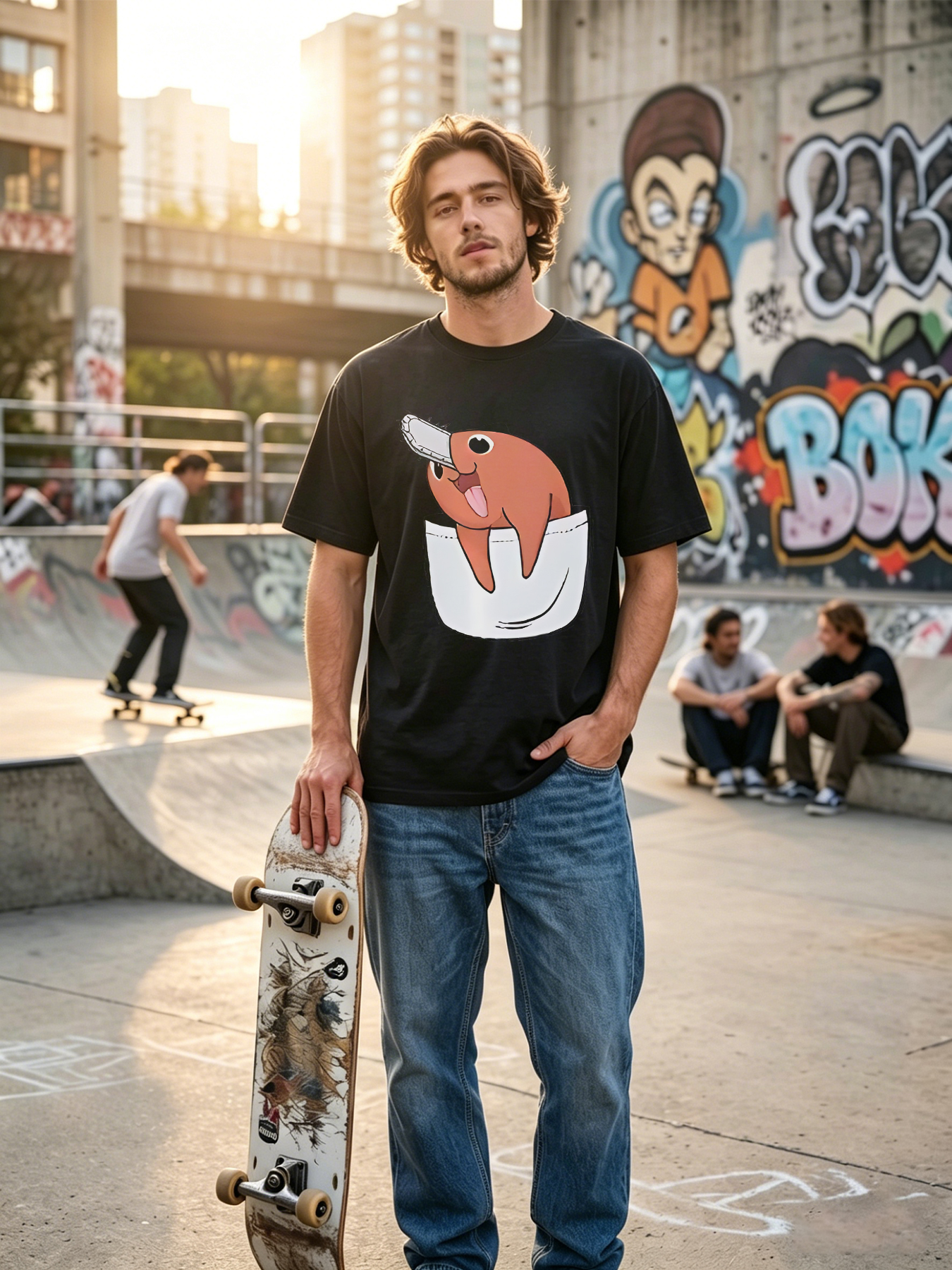 Men's Printed T-Shirt Featuring Cute Cartoon Octopus in Pocket Design, Casual Round Neck Lightweight Breathable Summer Short Sleeve Tee for Daily Wear, Outdoor Activities, and Fun Outings, Ideal for Young Adults and Trendy Men