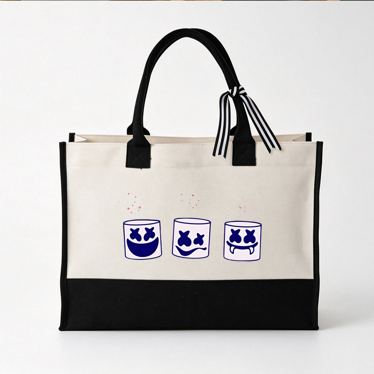 Marshmello: Three Expressive Faces with Unique Smiles - Canvas patchwork gift tote bag
