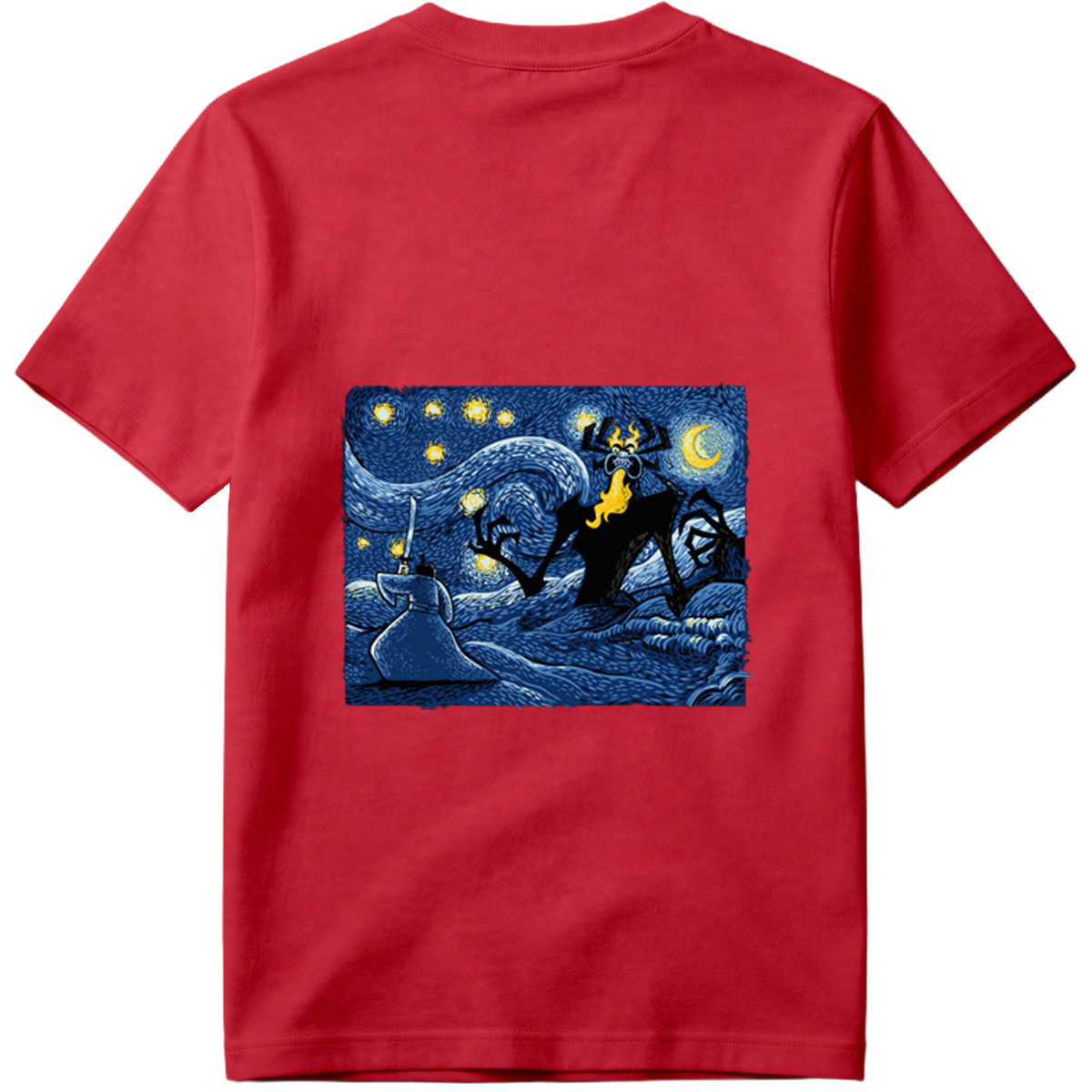 Samurai and Spider Demon in Starry Night - Tee