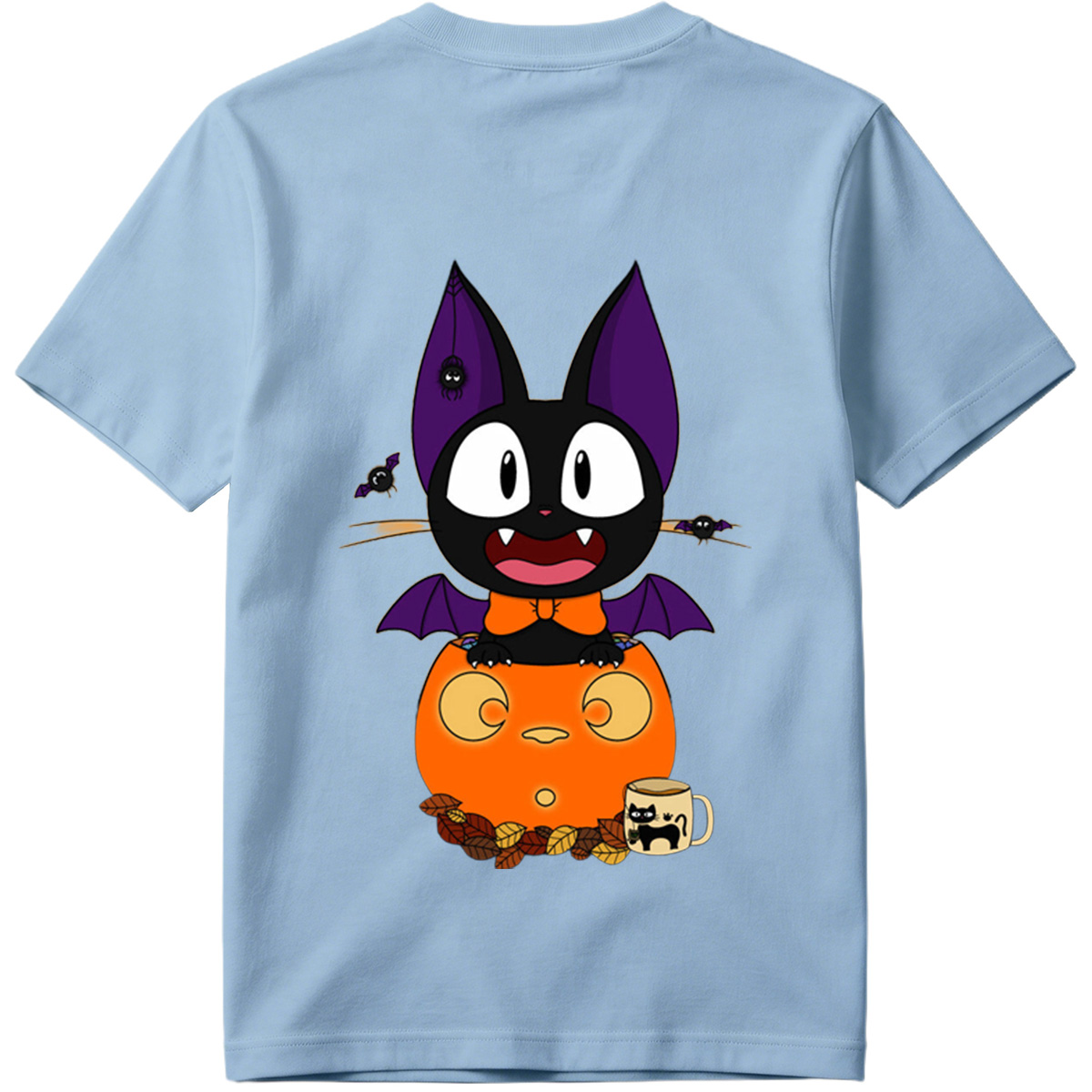 Halloween Cat with Pumpkin and Bat Wings - Tee
