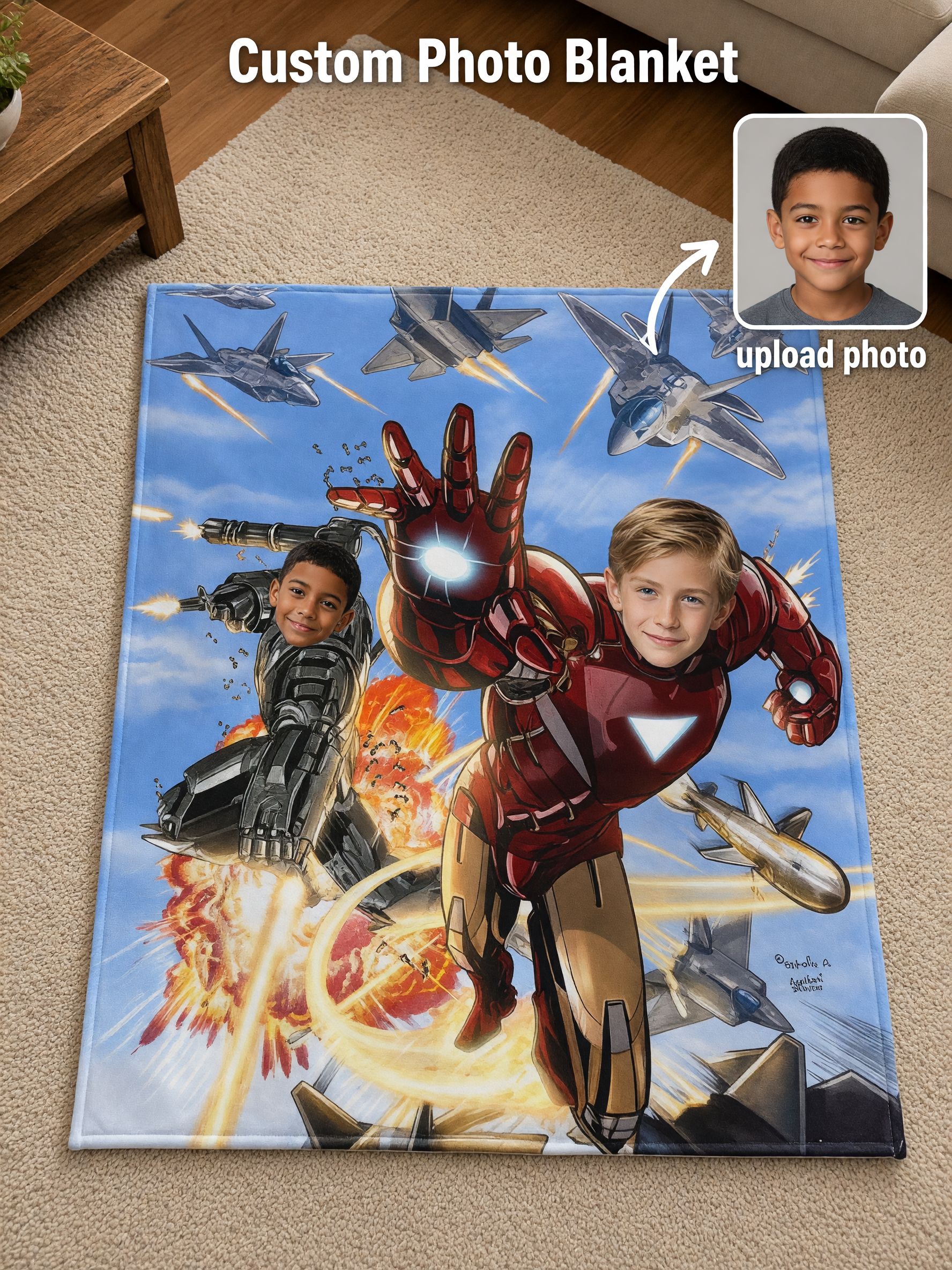 Custom Photo Face Superhero Flannel Blanket, Personalized Soft Fleece Throw for Kids and Adults, Ideal Keepsake Gift