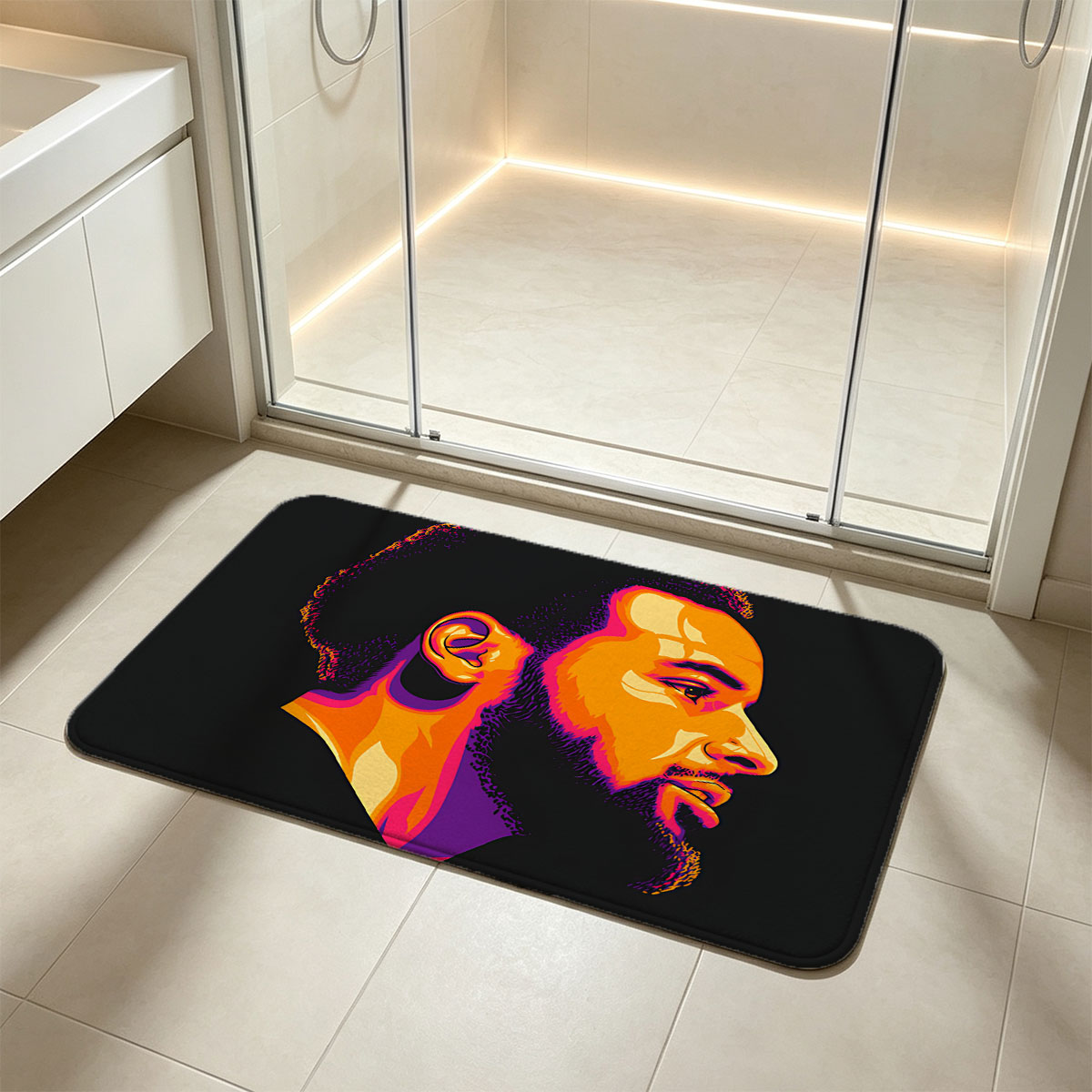 Vibrant Portrait of a Man in Profile with Bold Colors - Flannel floor mat