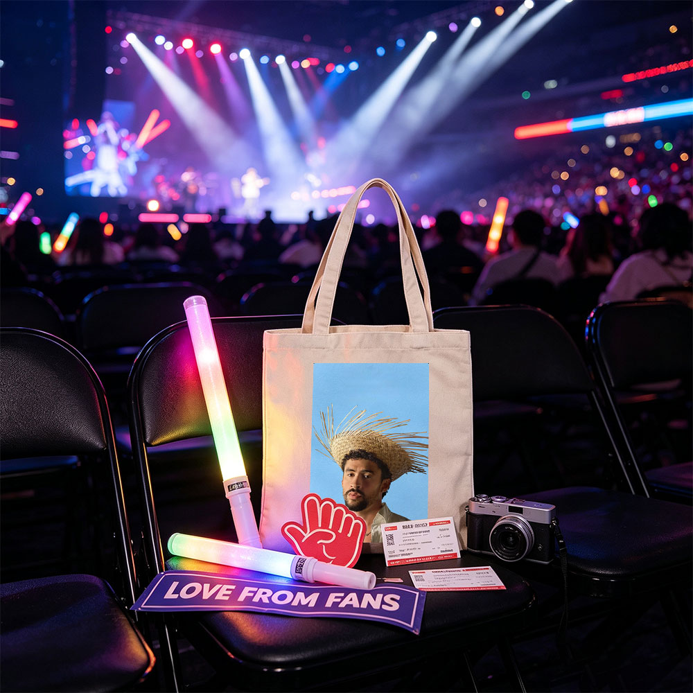 Bad Bunny Wearing a Straw Hat with Spiky Design Against a Blue Background - Canvas tote bags