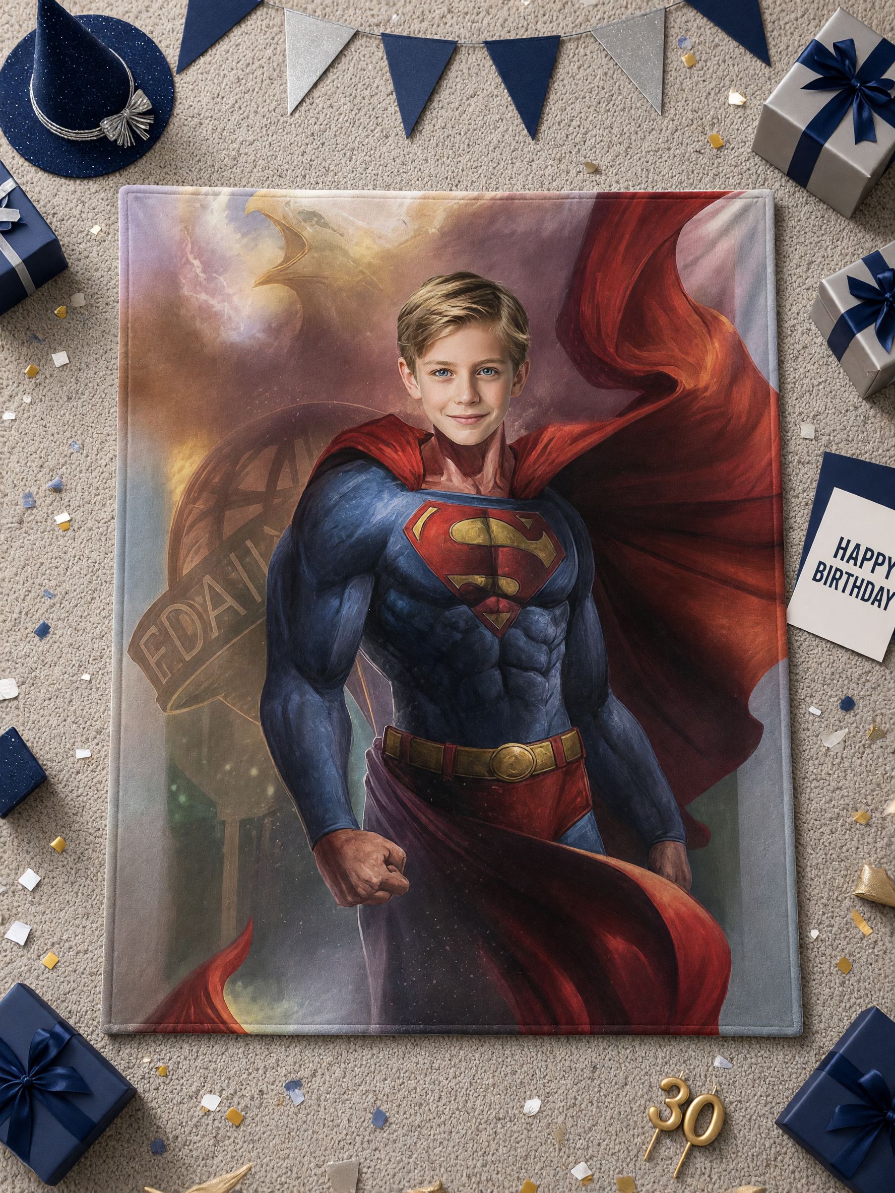 Personalized Superhero Photo Blanket Custom Face Flannel Throw Ultra Soft Cozy Fleece Gift for Bed Couch
